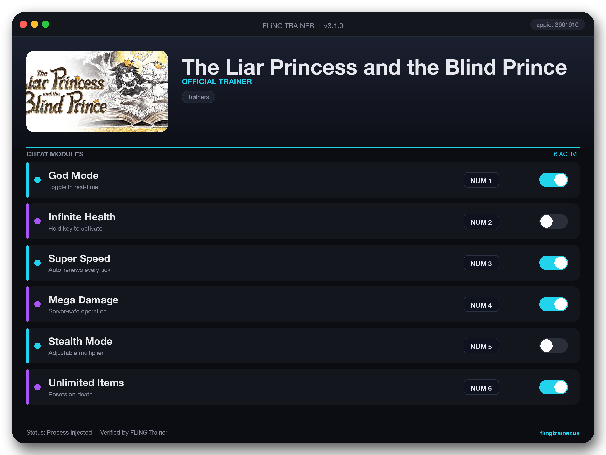 The Liar Princess and the Blind Prince Trainer interface