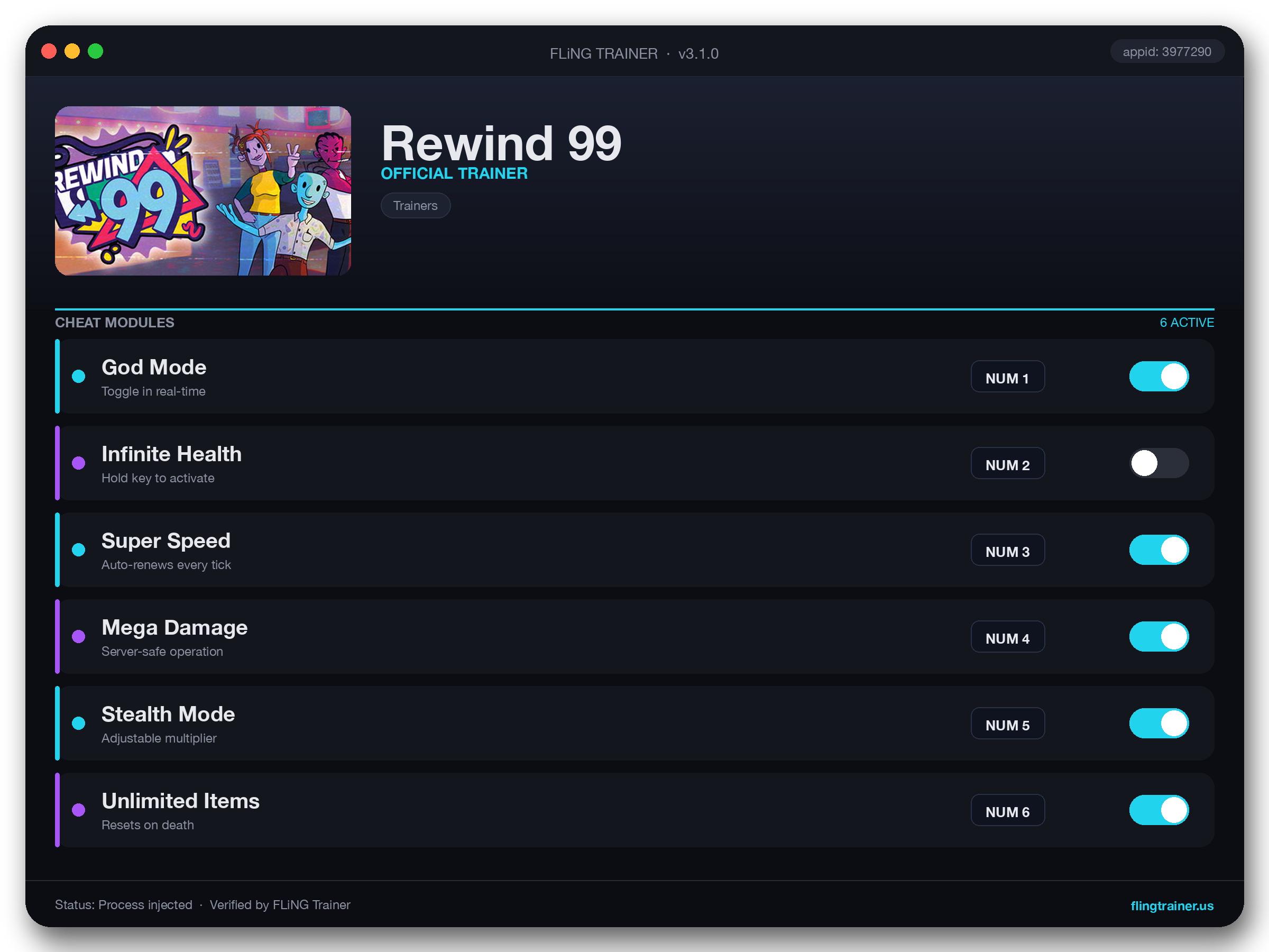 Rewind 99 Trainer interface
