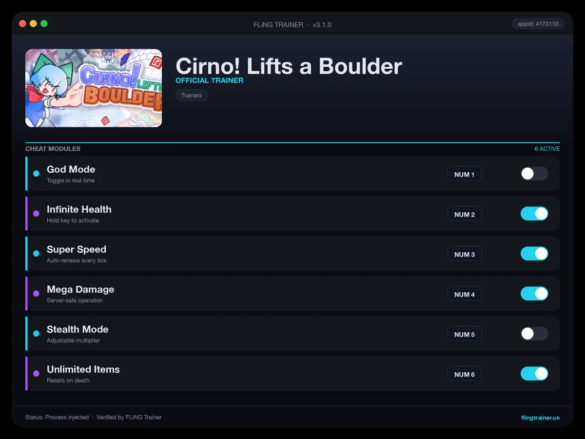 Cirno! Lifts a Boulder Trainer interface