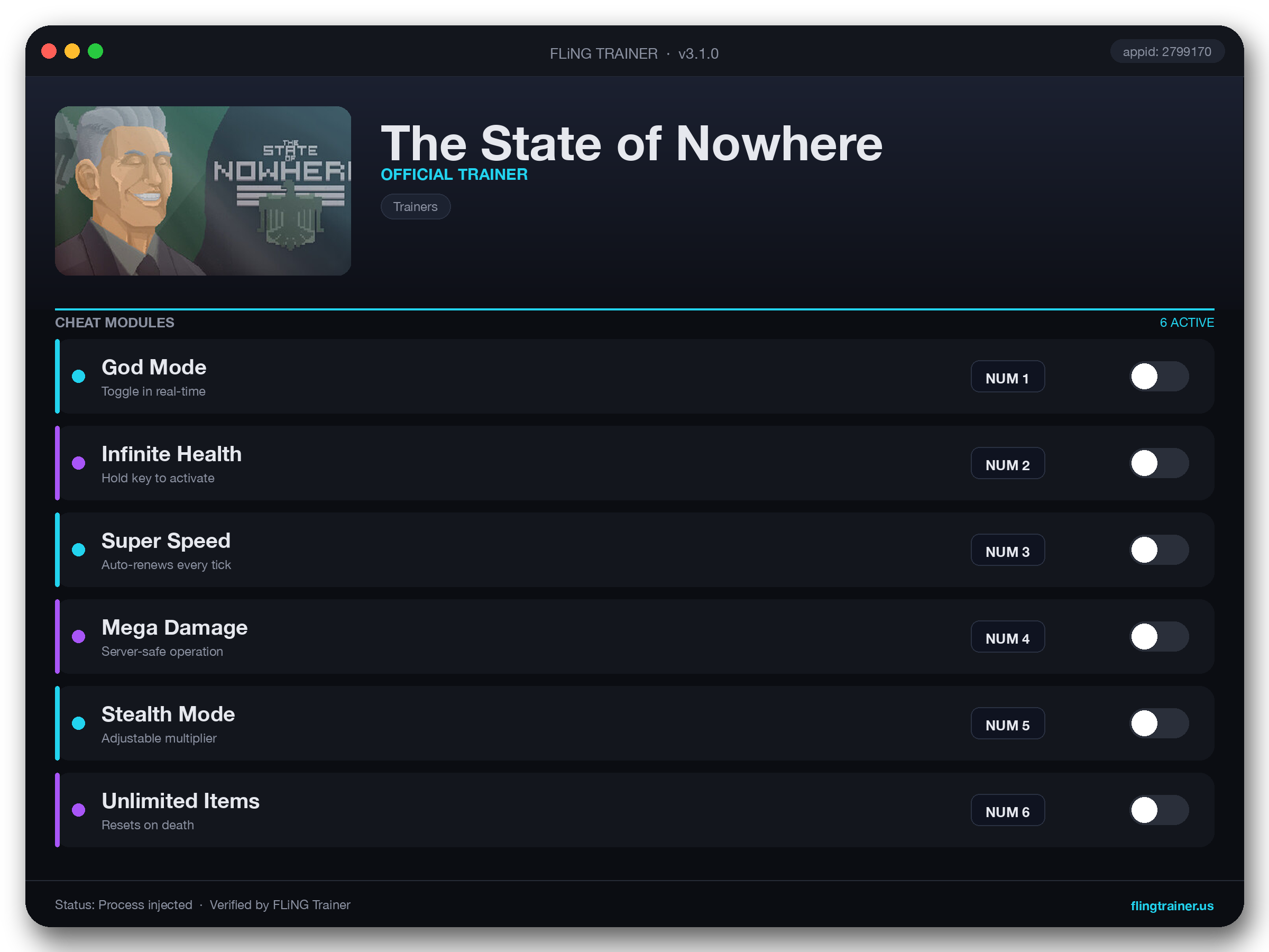 The State of Nowhere Trainer interface