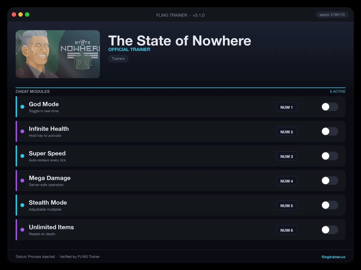 The State of Nowhere Trainer interface