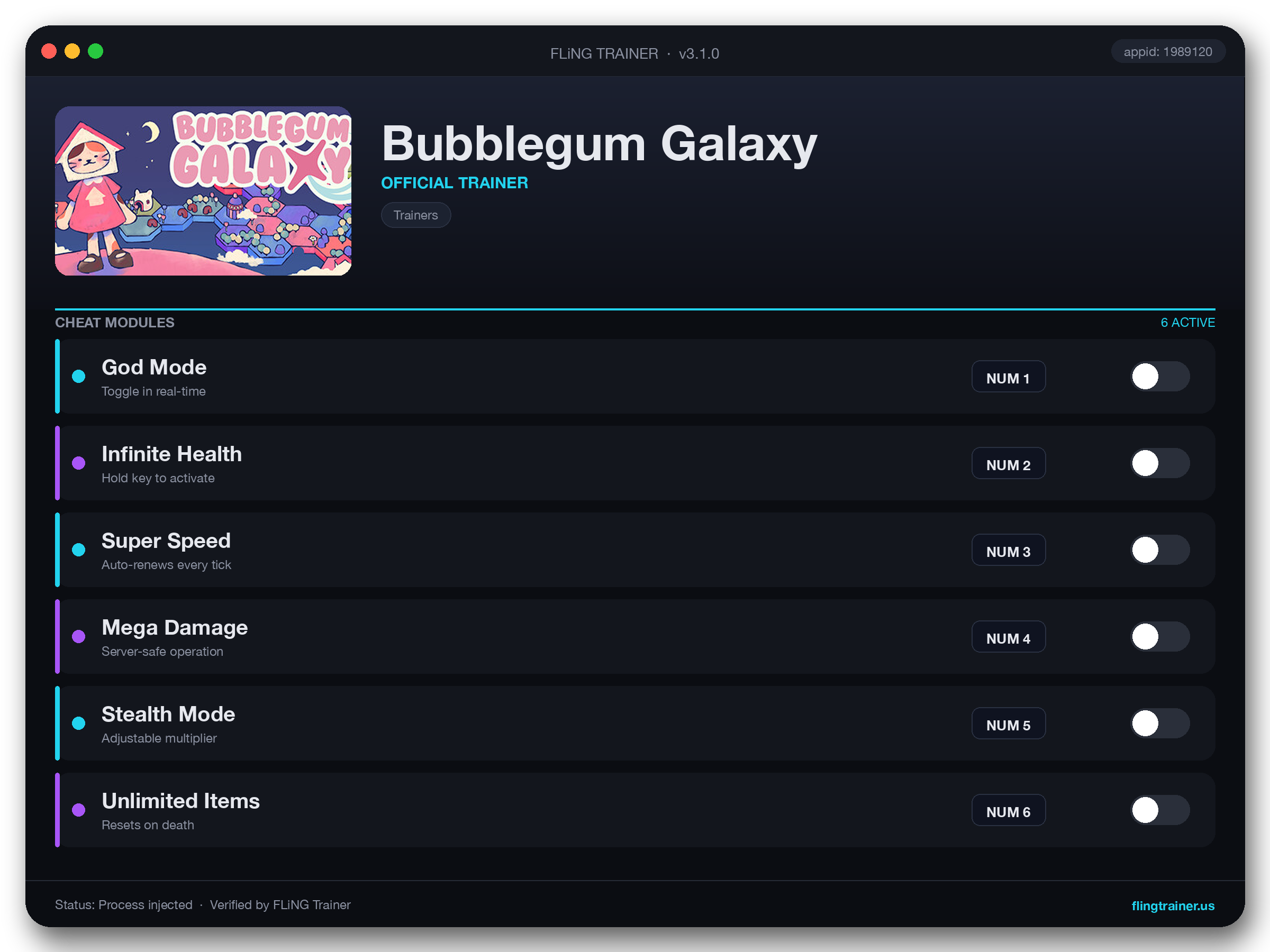 Bubblegum Galaxy Trainer interface