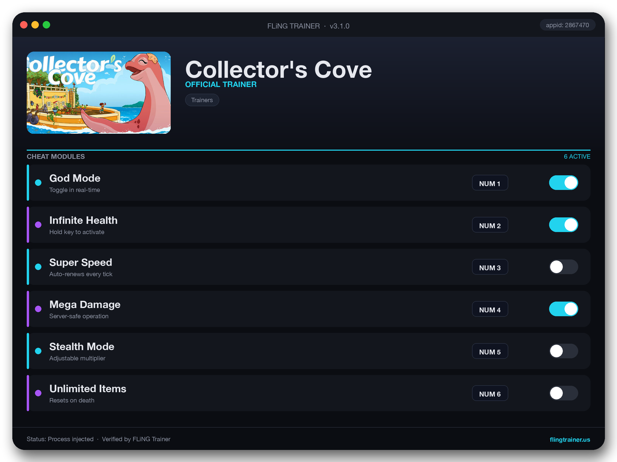 Collector's Cove Trainer interface