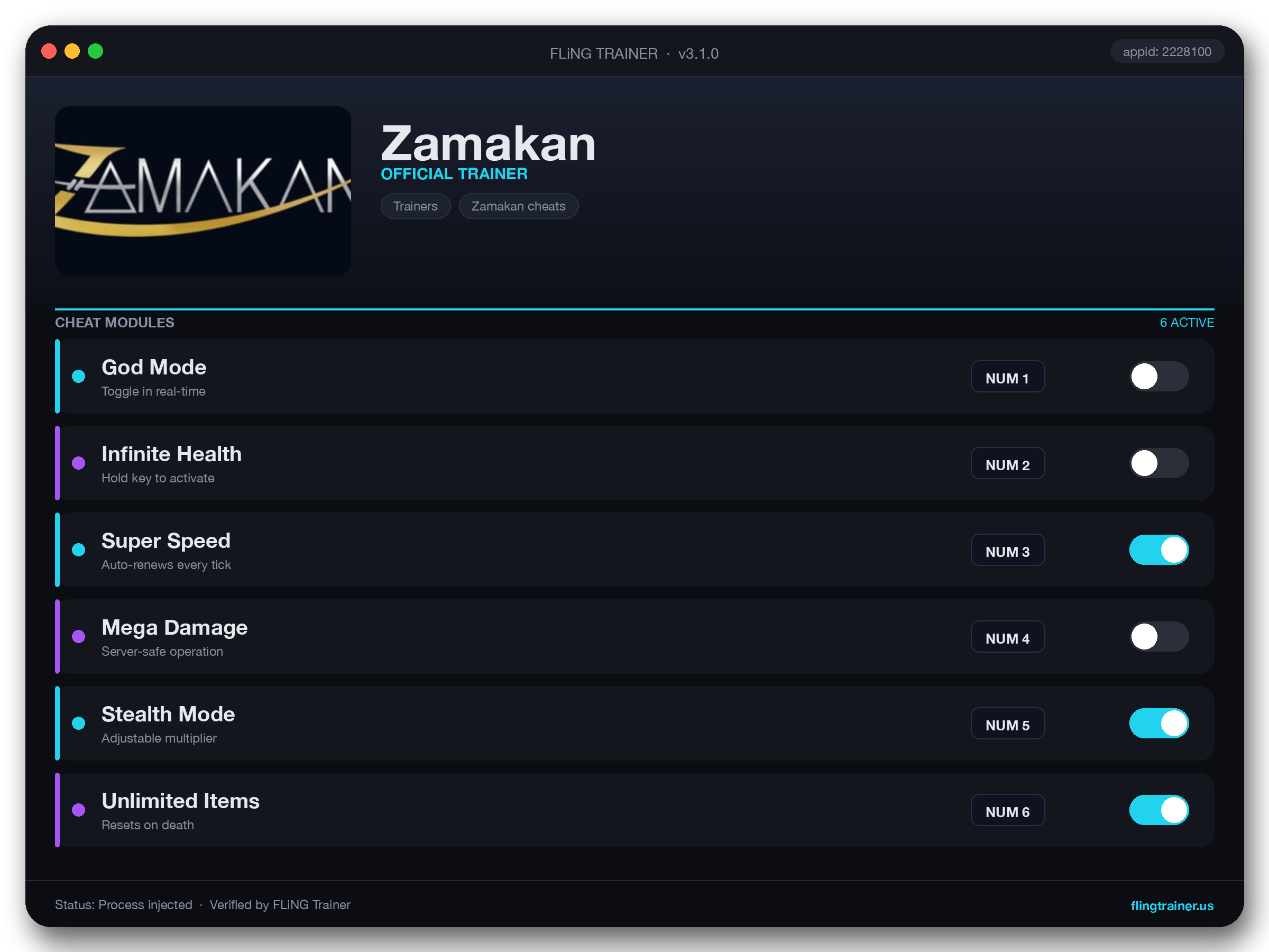 Zamakan Trainer interface