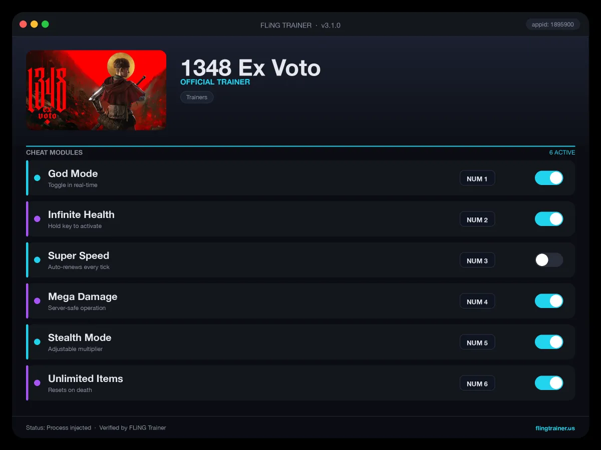 1348 Ex Voto Trainer interface