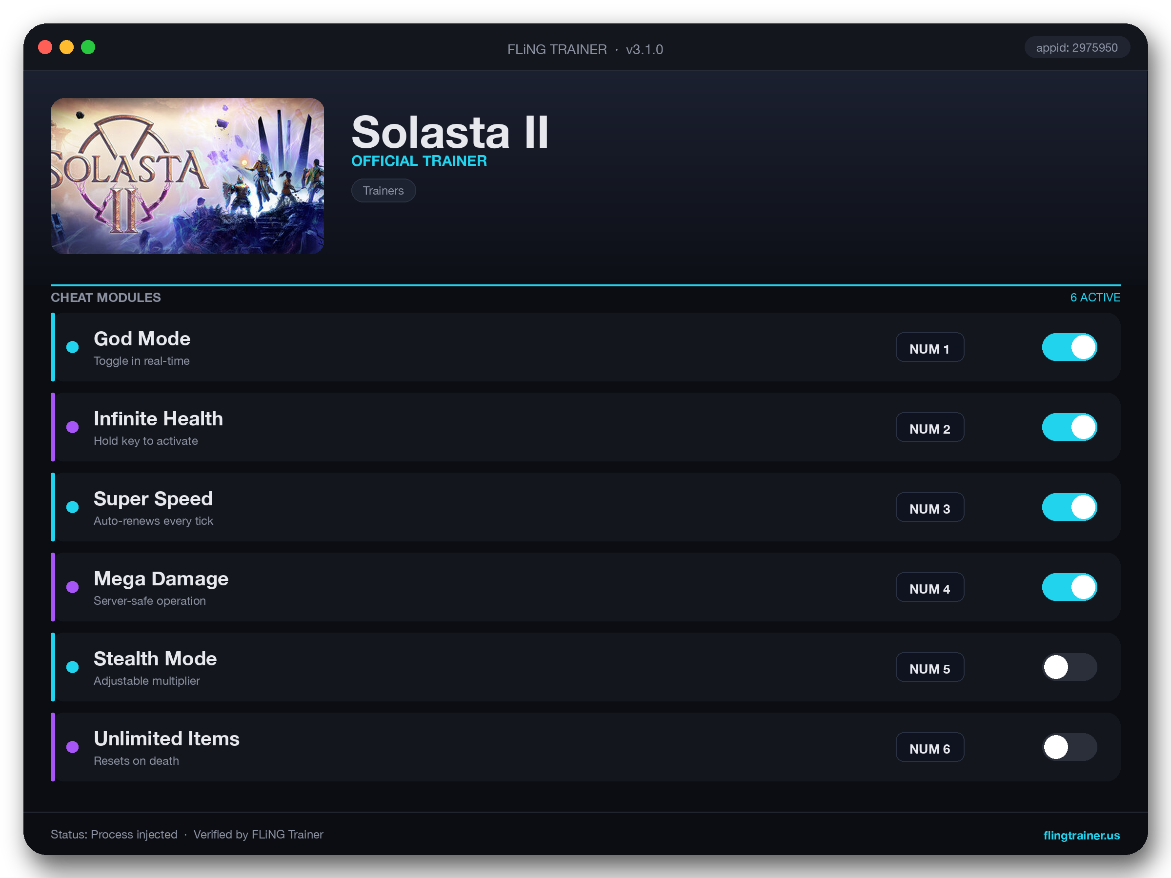 Solasta II Trainer interface
