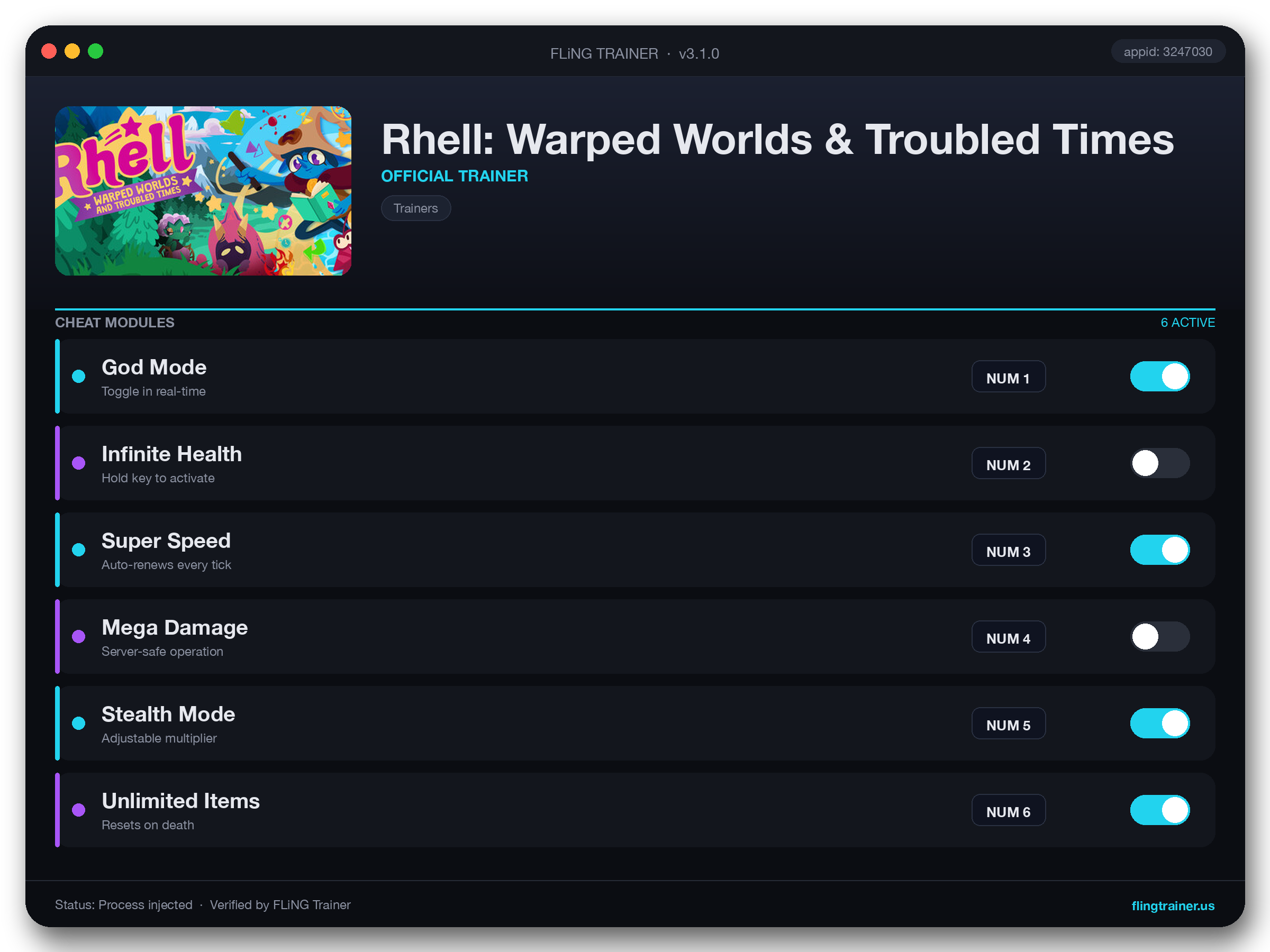 Rhell: Warped Worlds & Troubled Times Trainer interface
