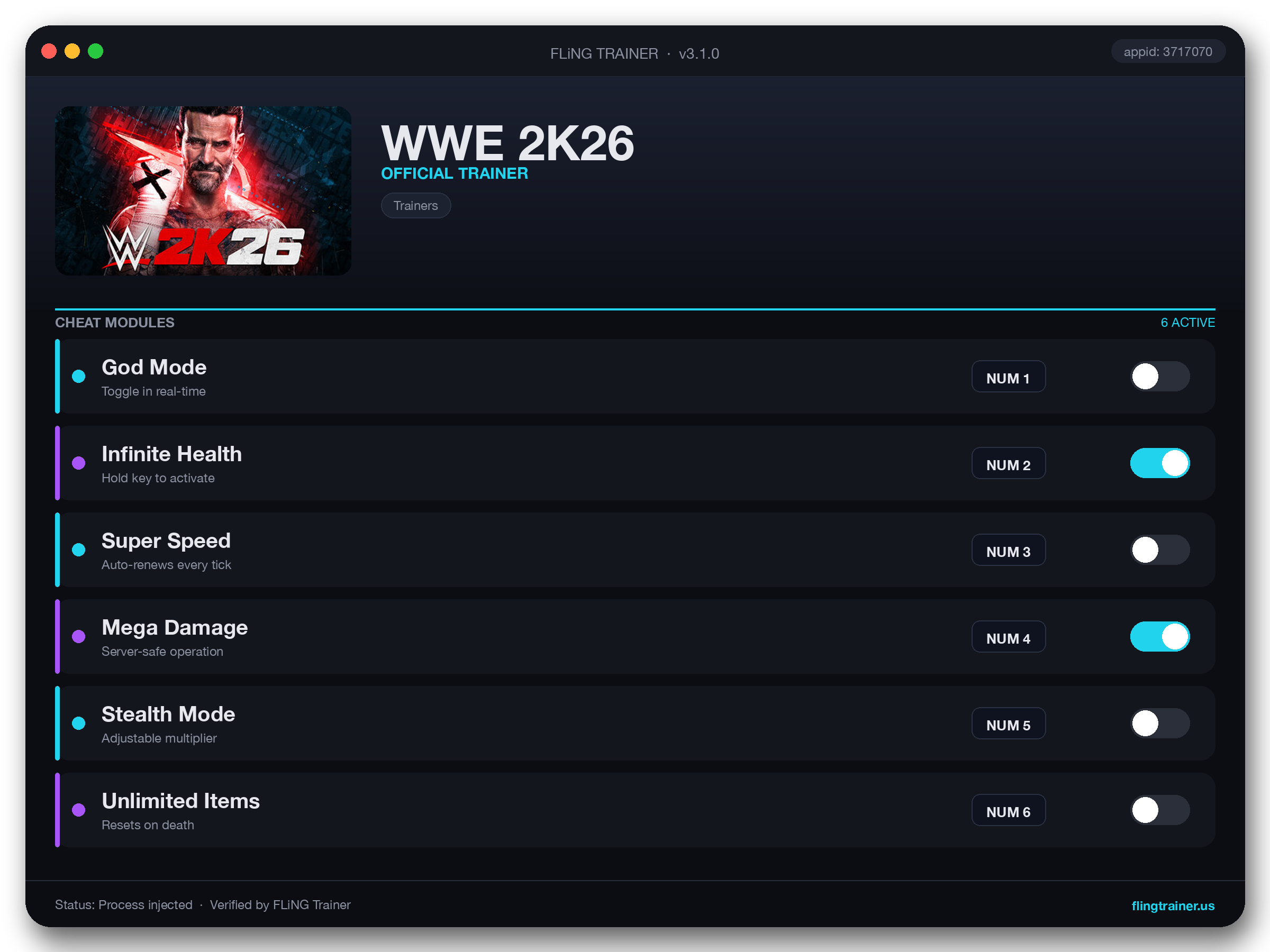 WWE 2K26 Trainer interface