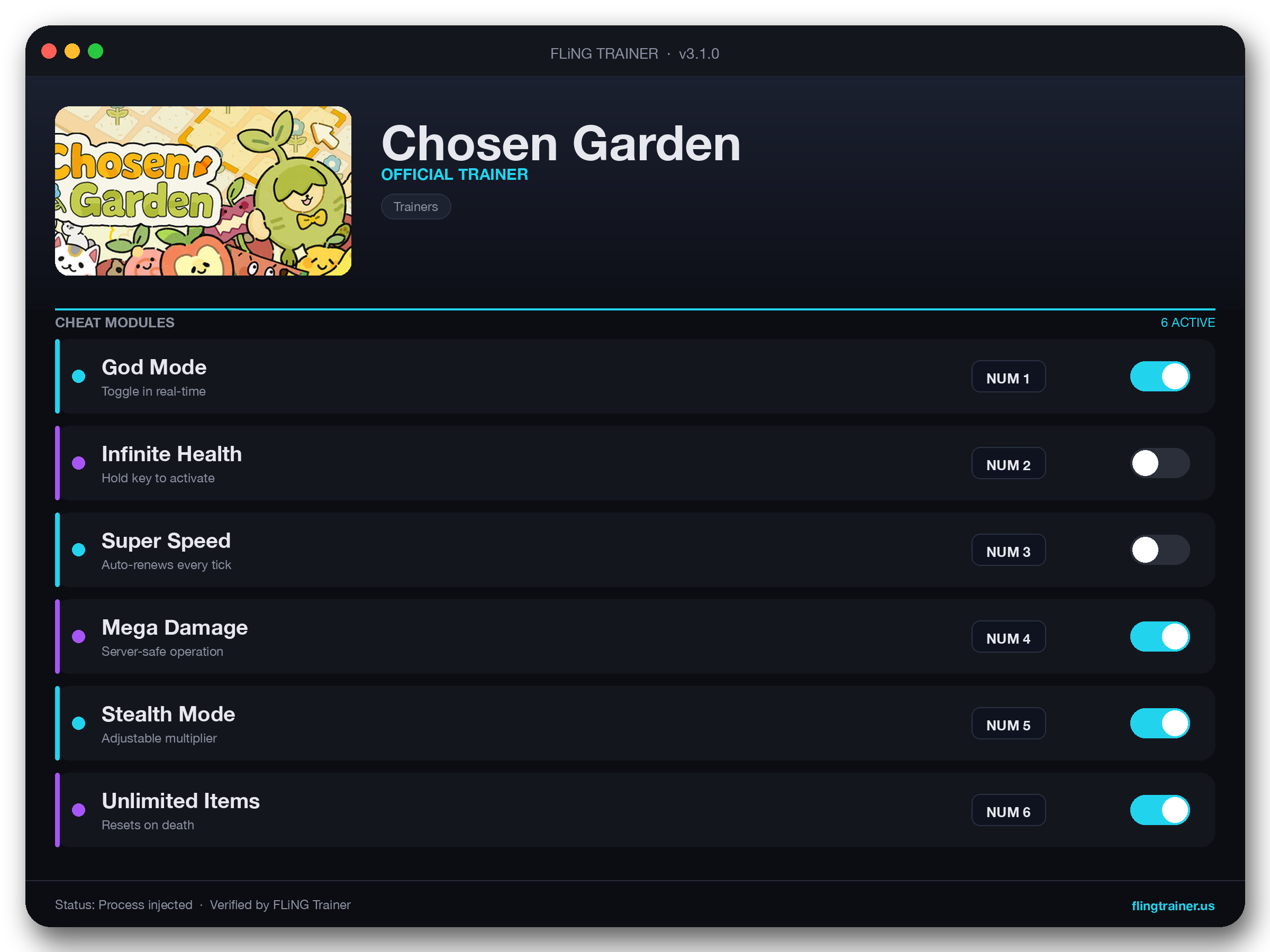 Chosen Garden Trainer interface