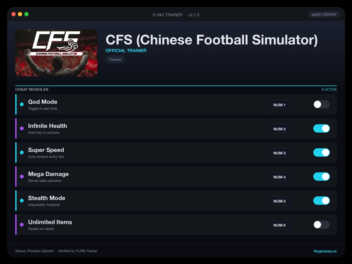 CFS (Chinese Football Simulator) Trainer interface