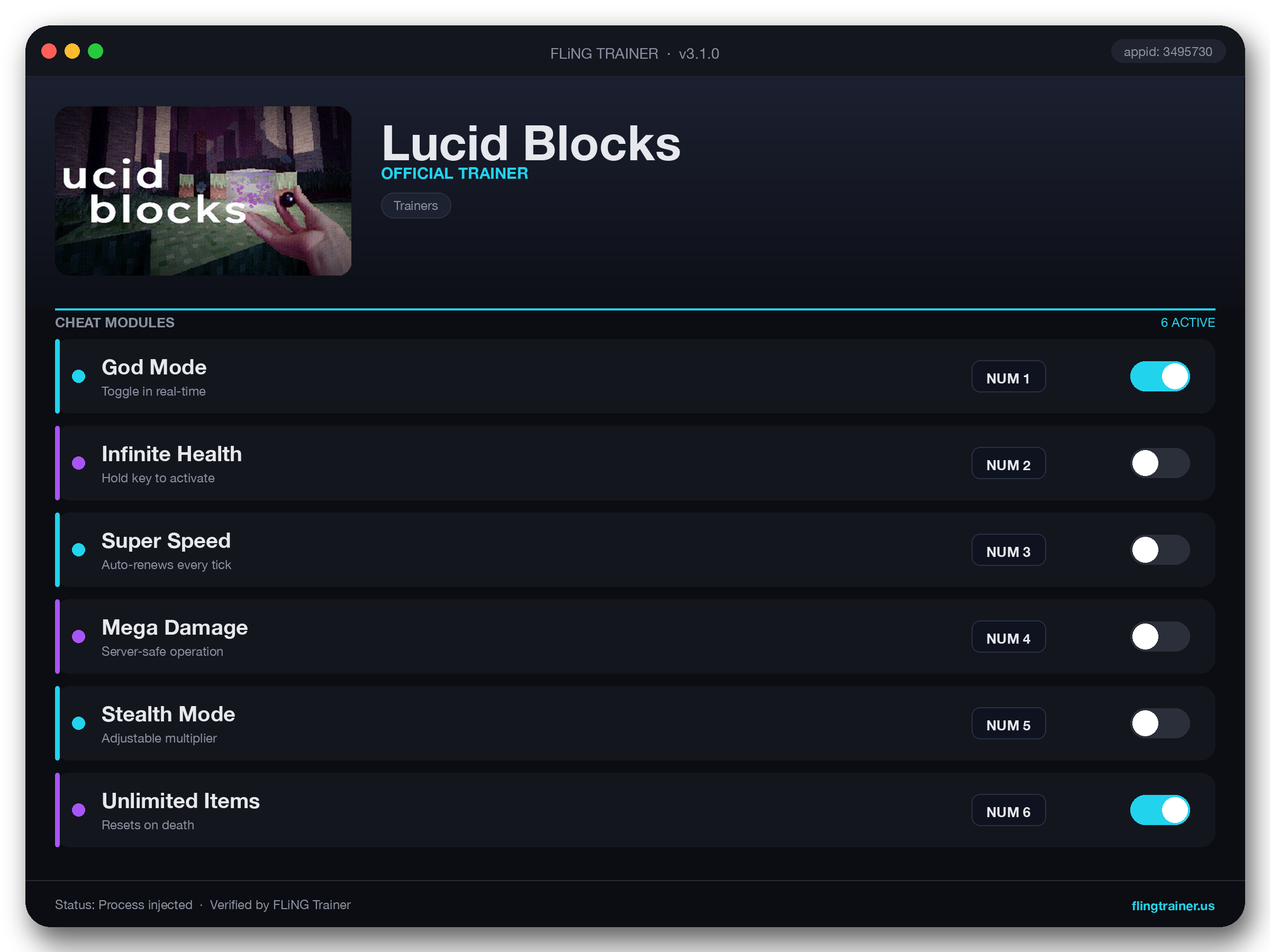 Lucid Blocks Trainer interface
