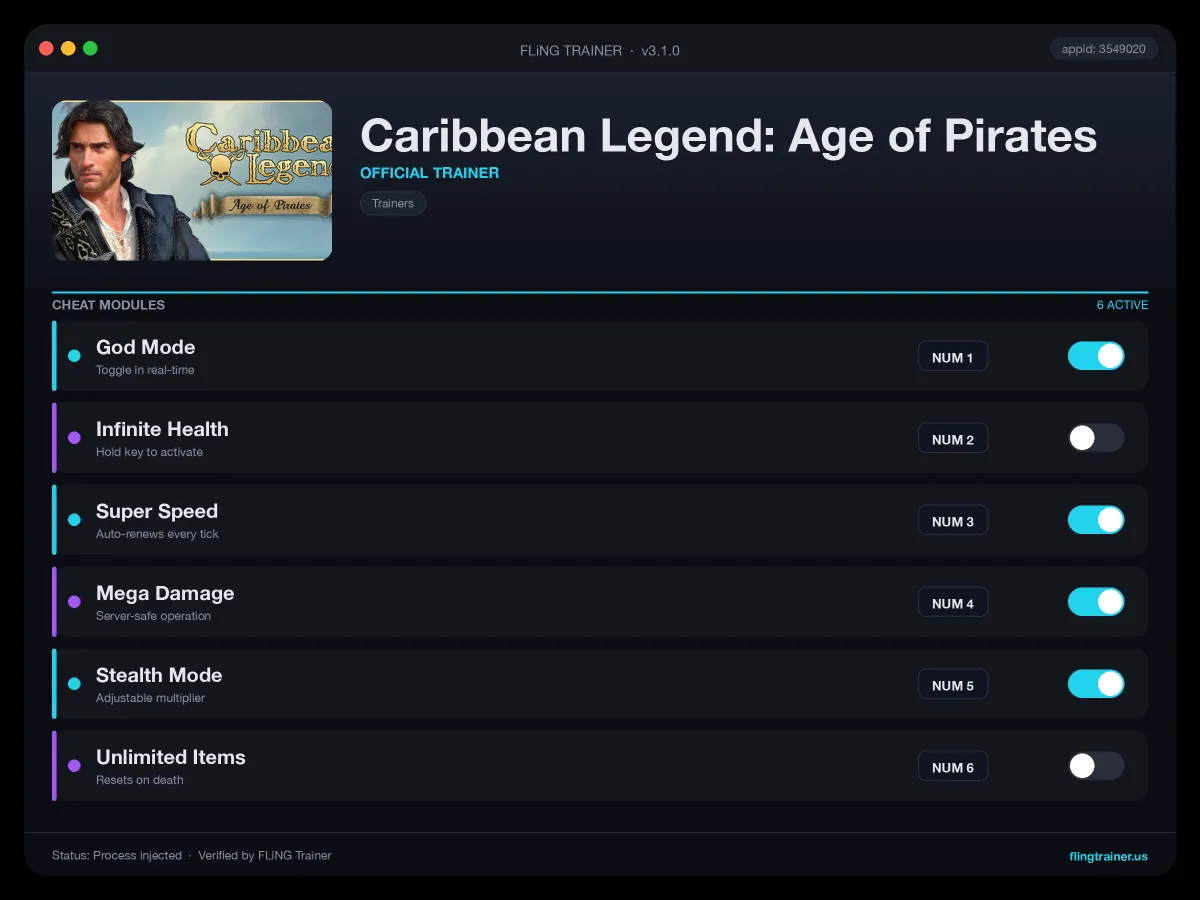Caribbean Legend: Age of Pirates Trainer interface