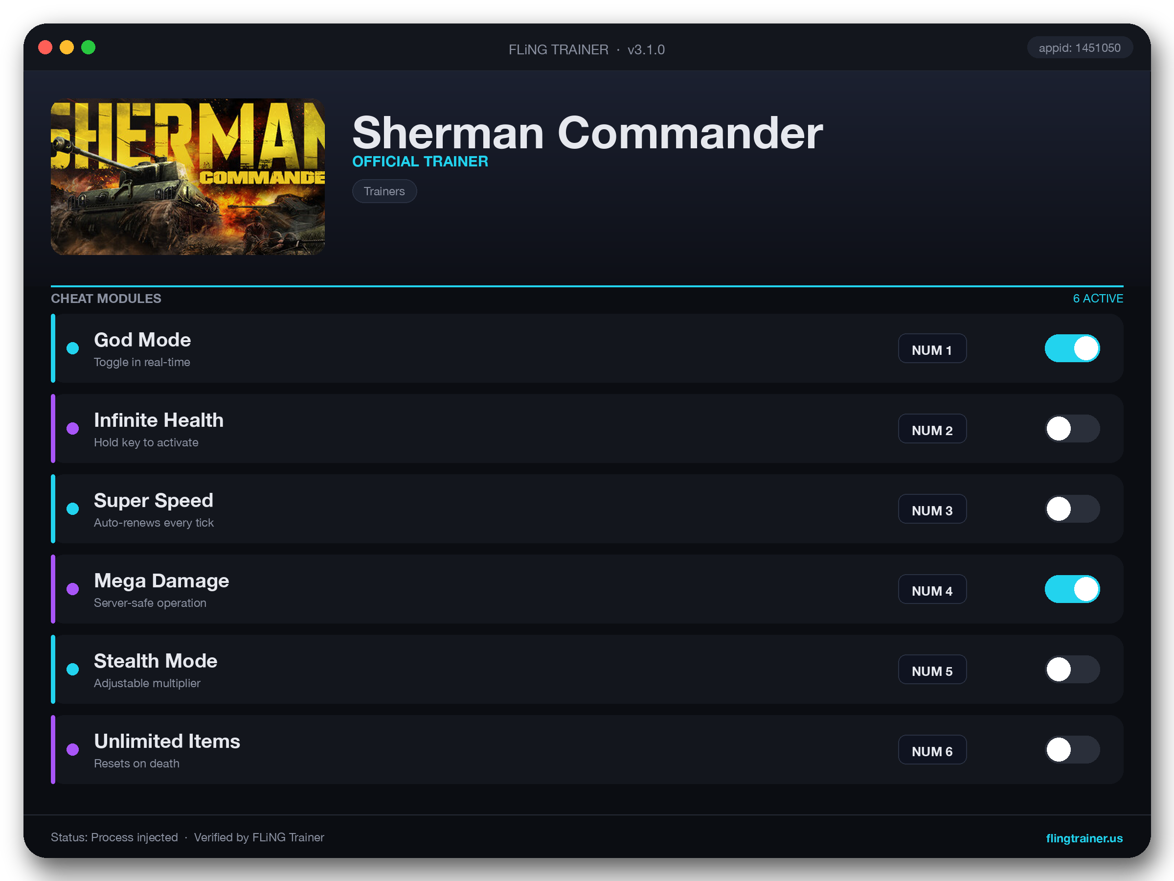 Sherman Commander Trainer interface