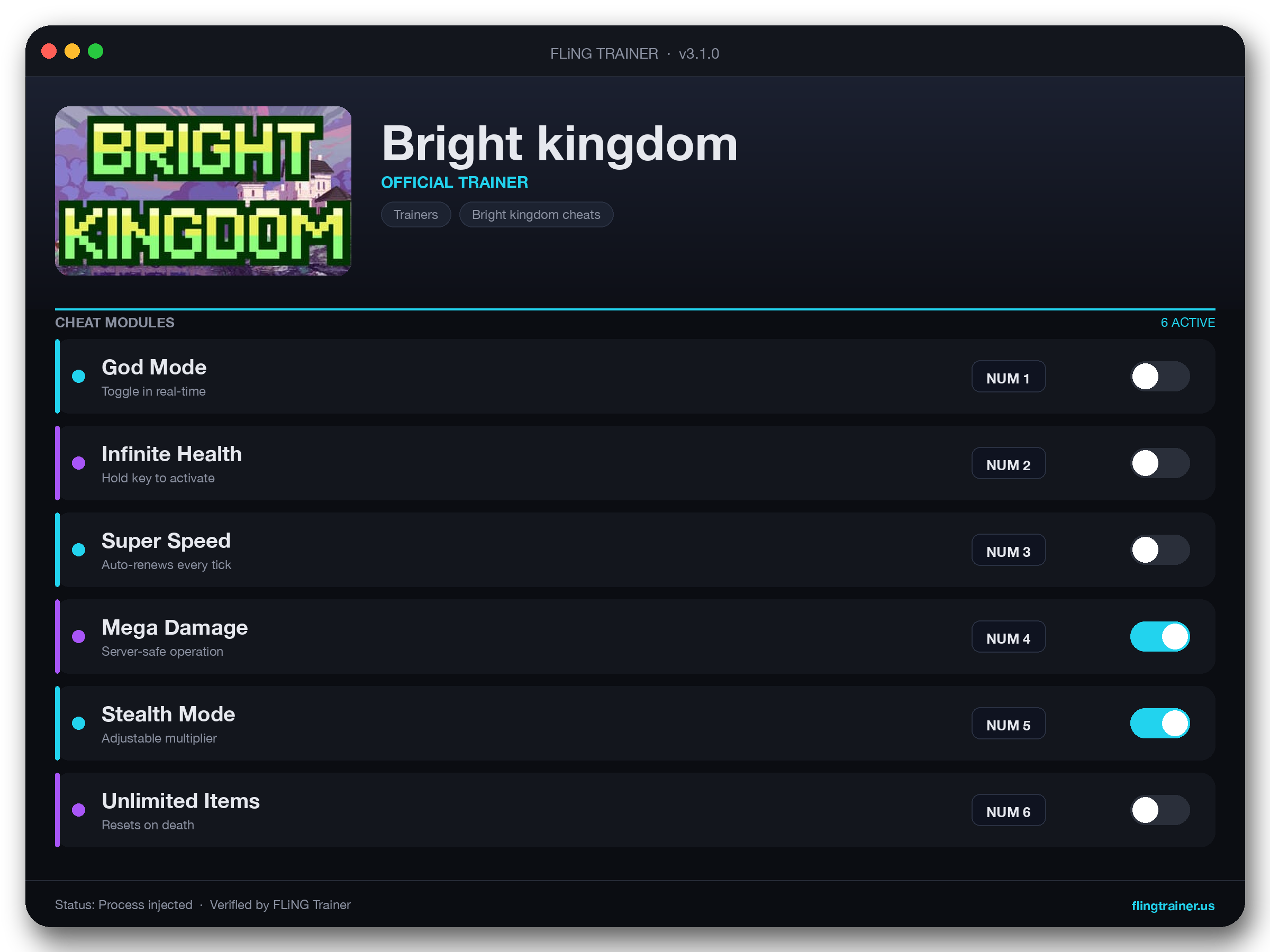 Bright kingdom Trainer interface