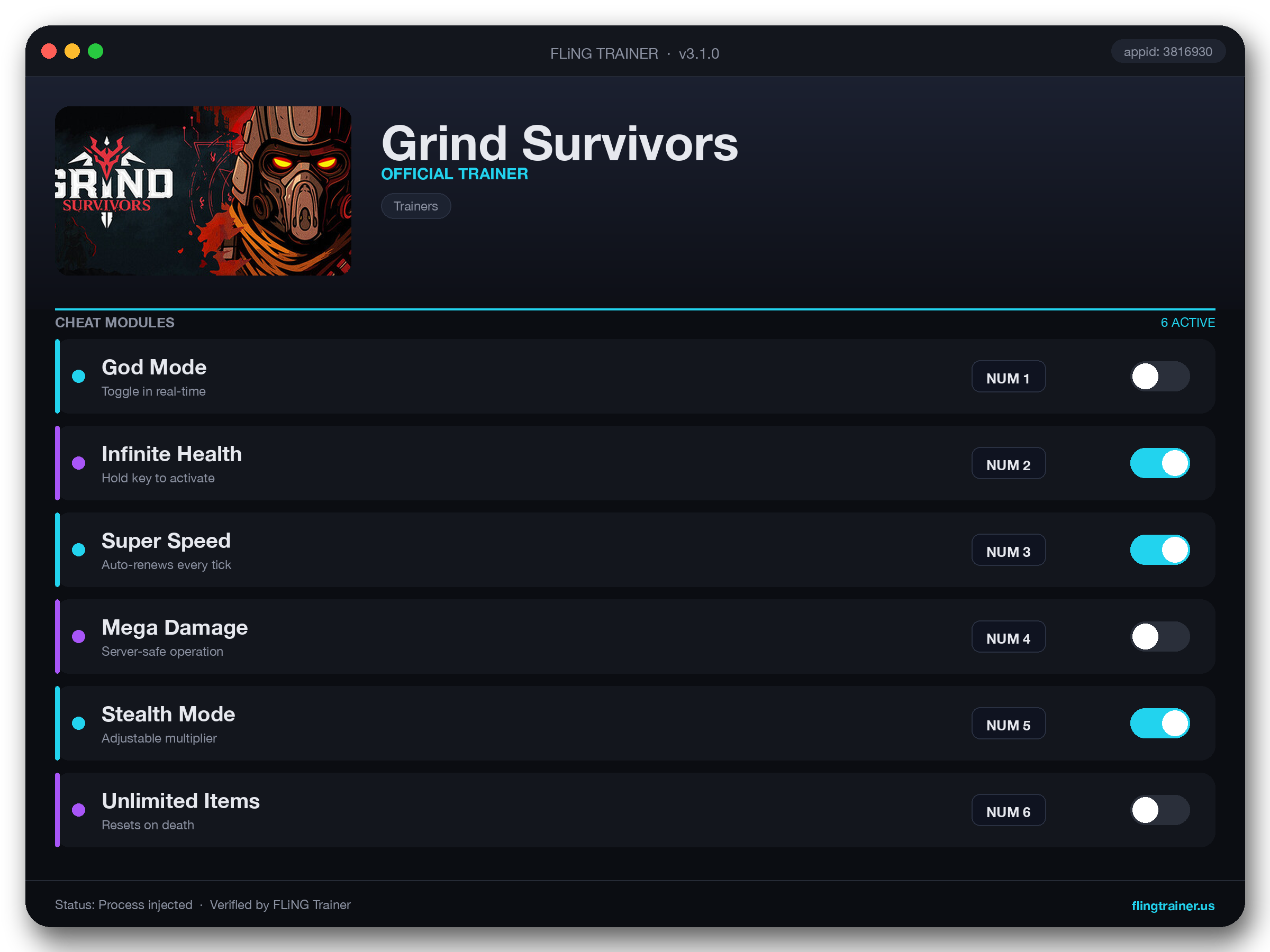 Grind Survivors Trainer interface