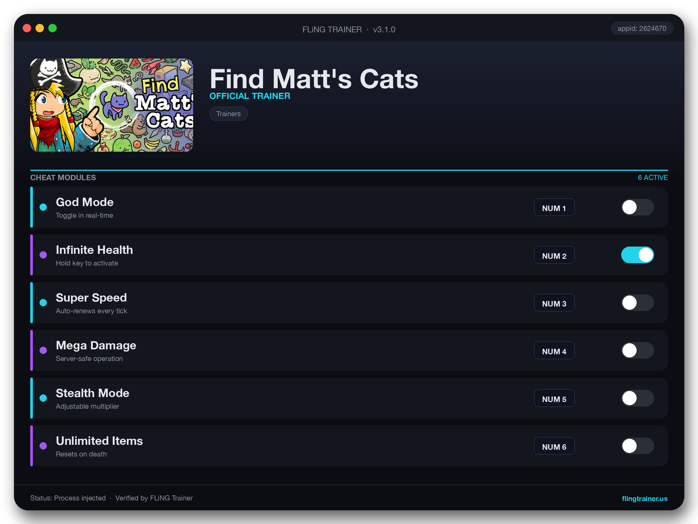 Find Matt's Cats Trainer interface