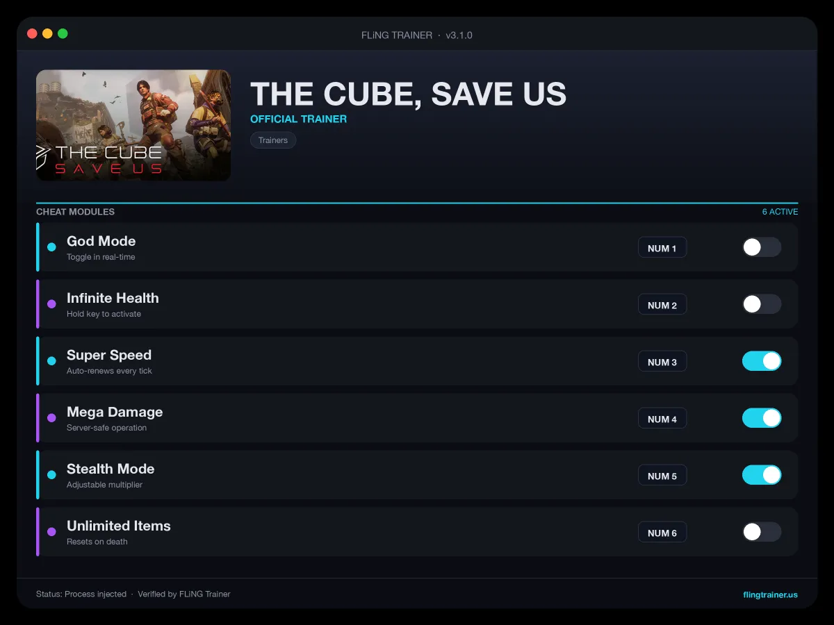 THE CUBE, SAVE US Trainer interface