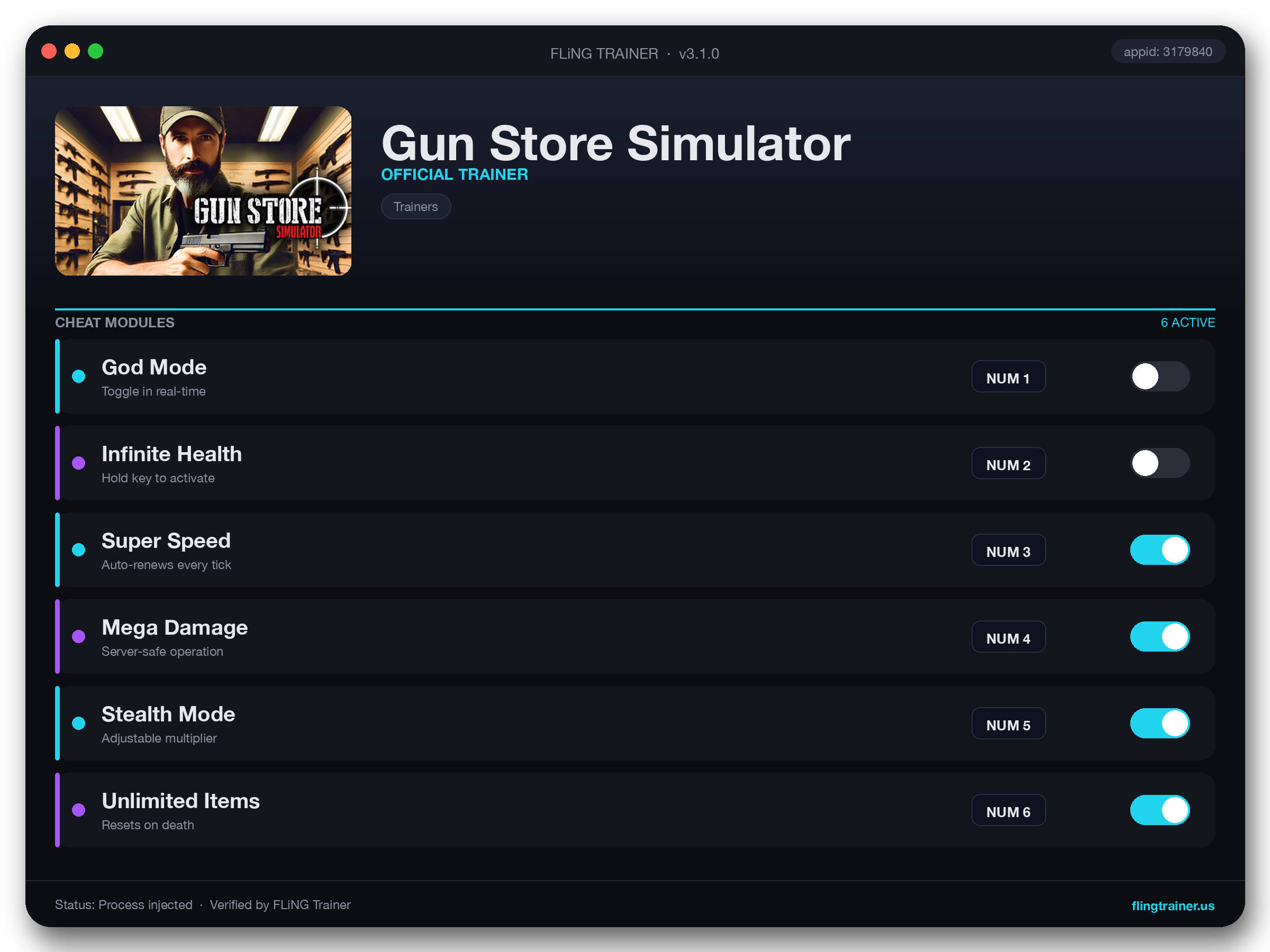 Gun Store Simulator Trainer interface