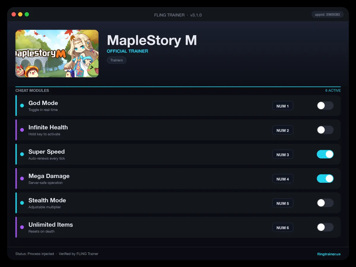 MapleStory M Trainer interface