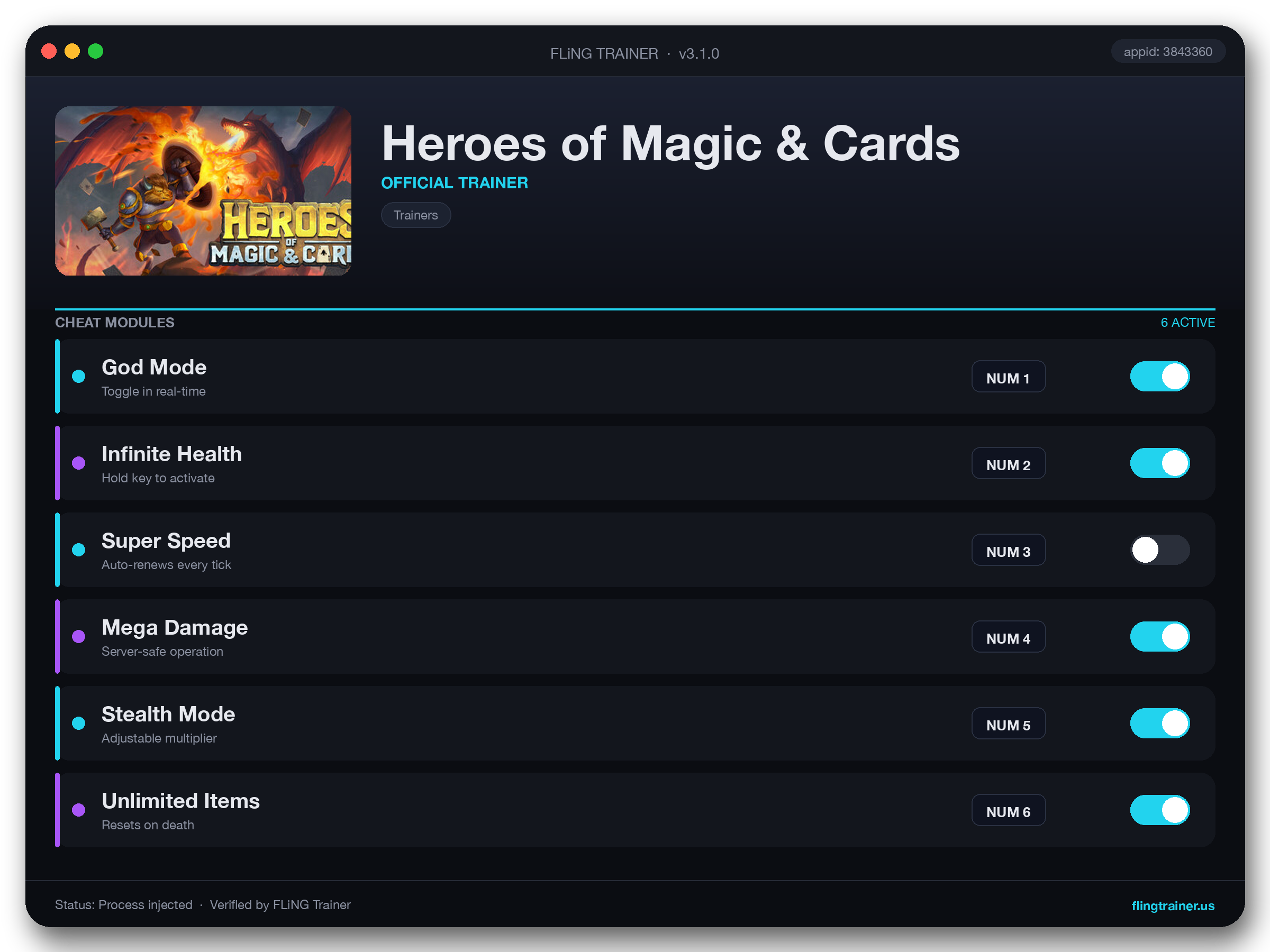 Heroes of Magic & Cards Trainer interface