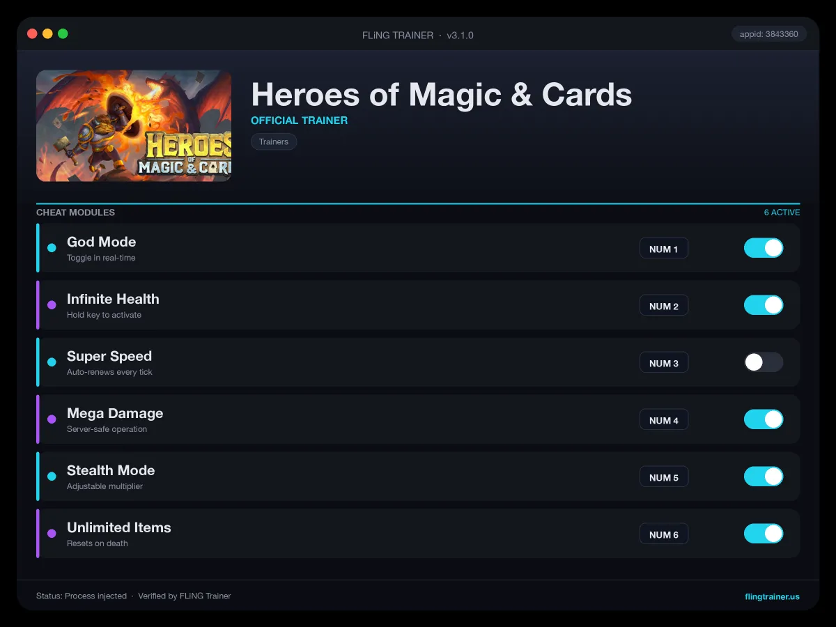 Heroes of Magic & Cards Trainer interface