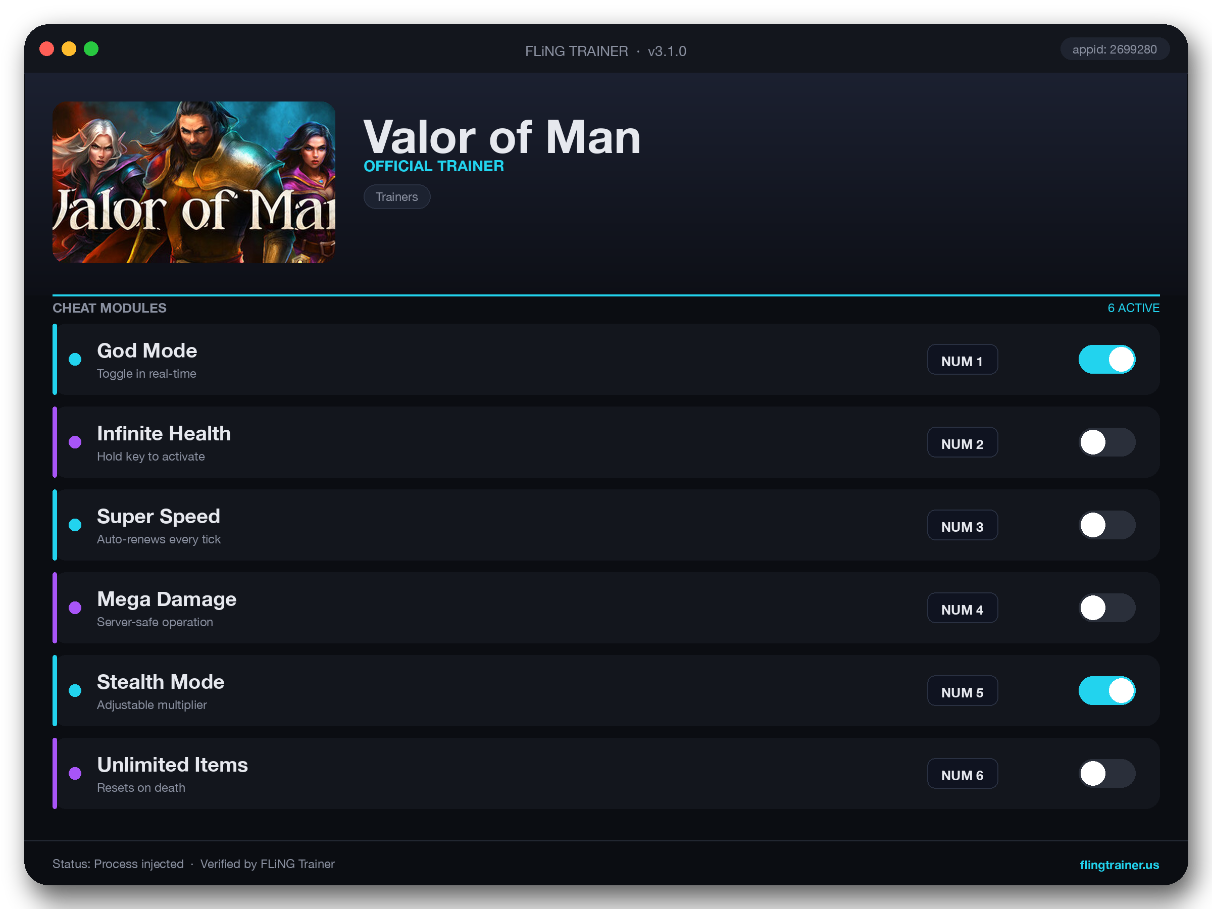Valor of Man Trainer interface