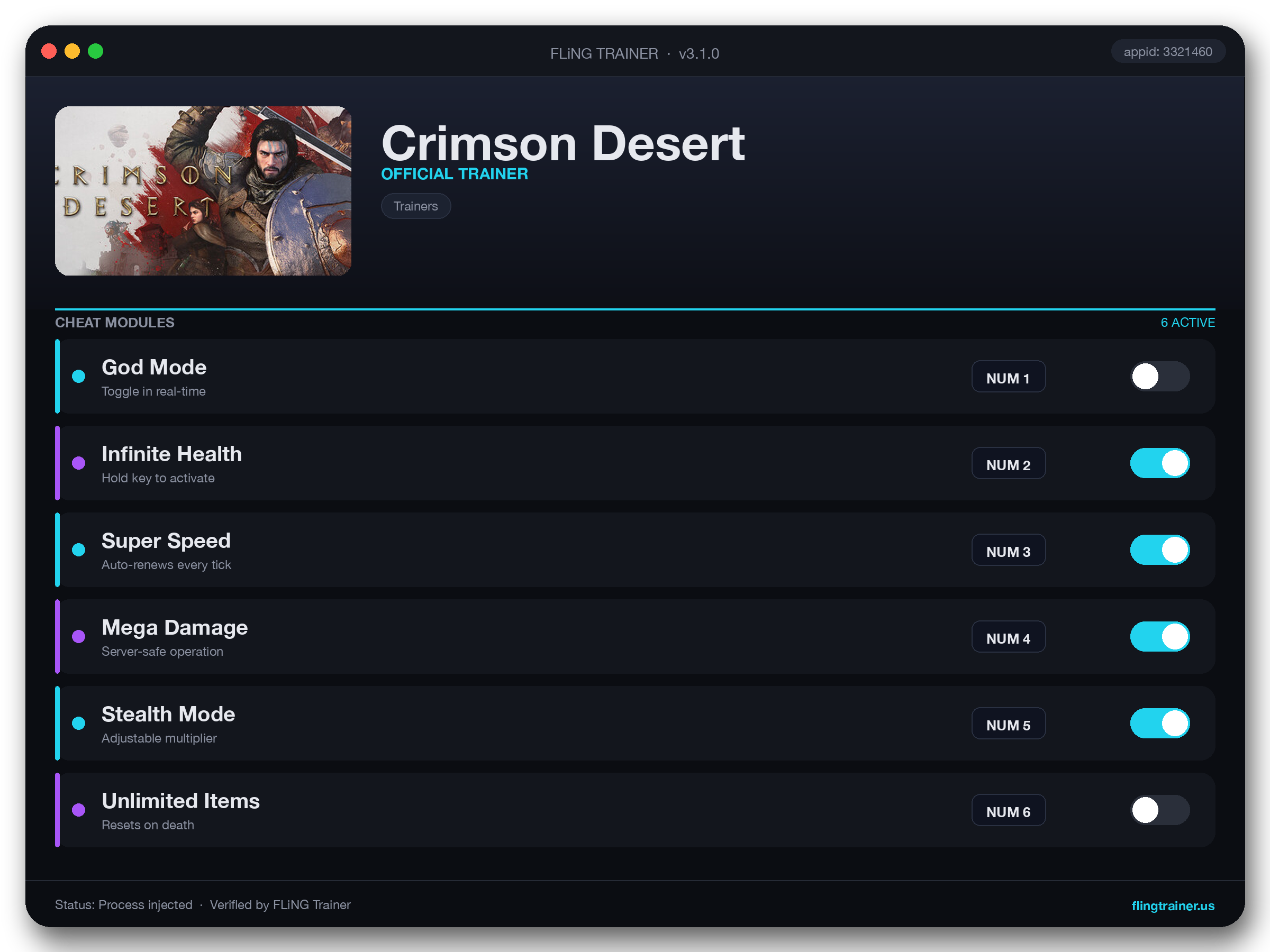 Crimson Desert Trainer interface