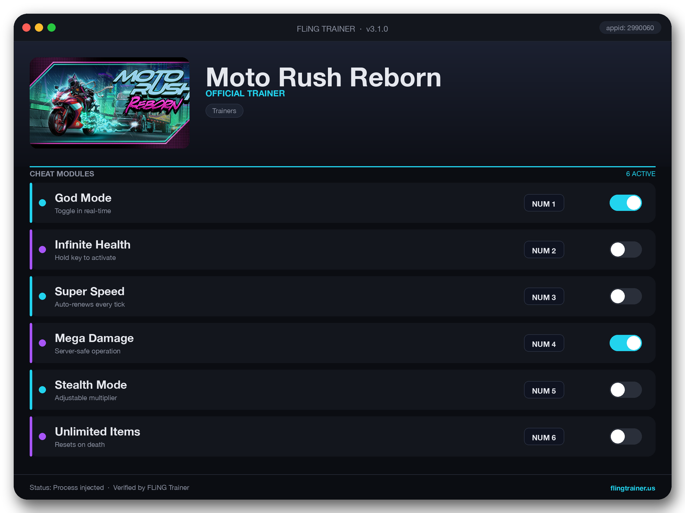 Moto Rush Reborn Trainer interface