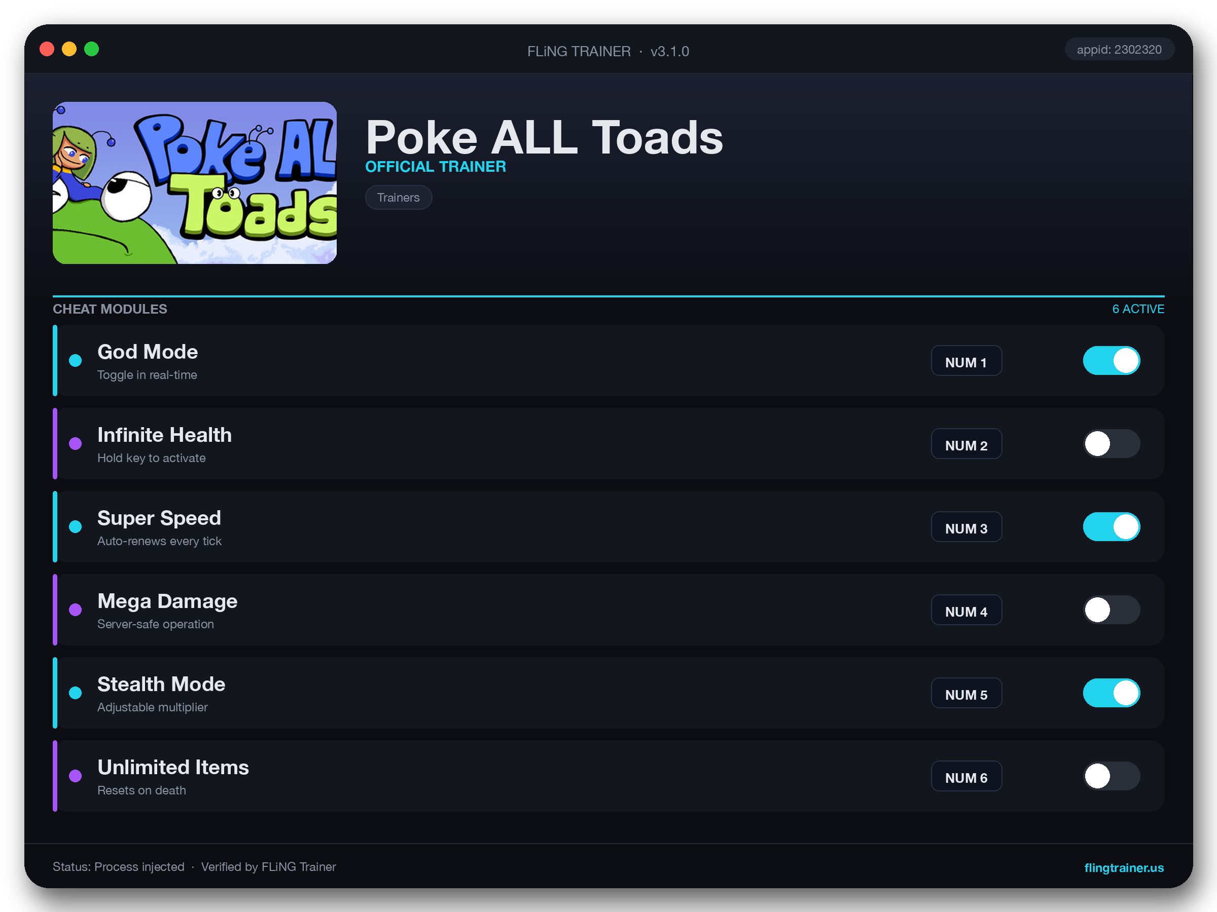 Poke ALL Toads Trainer interface