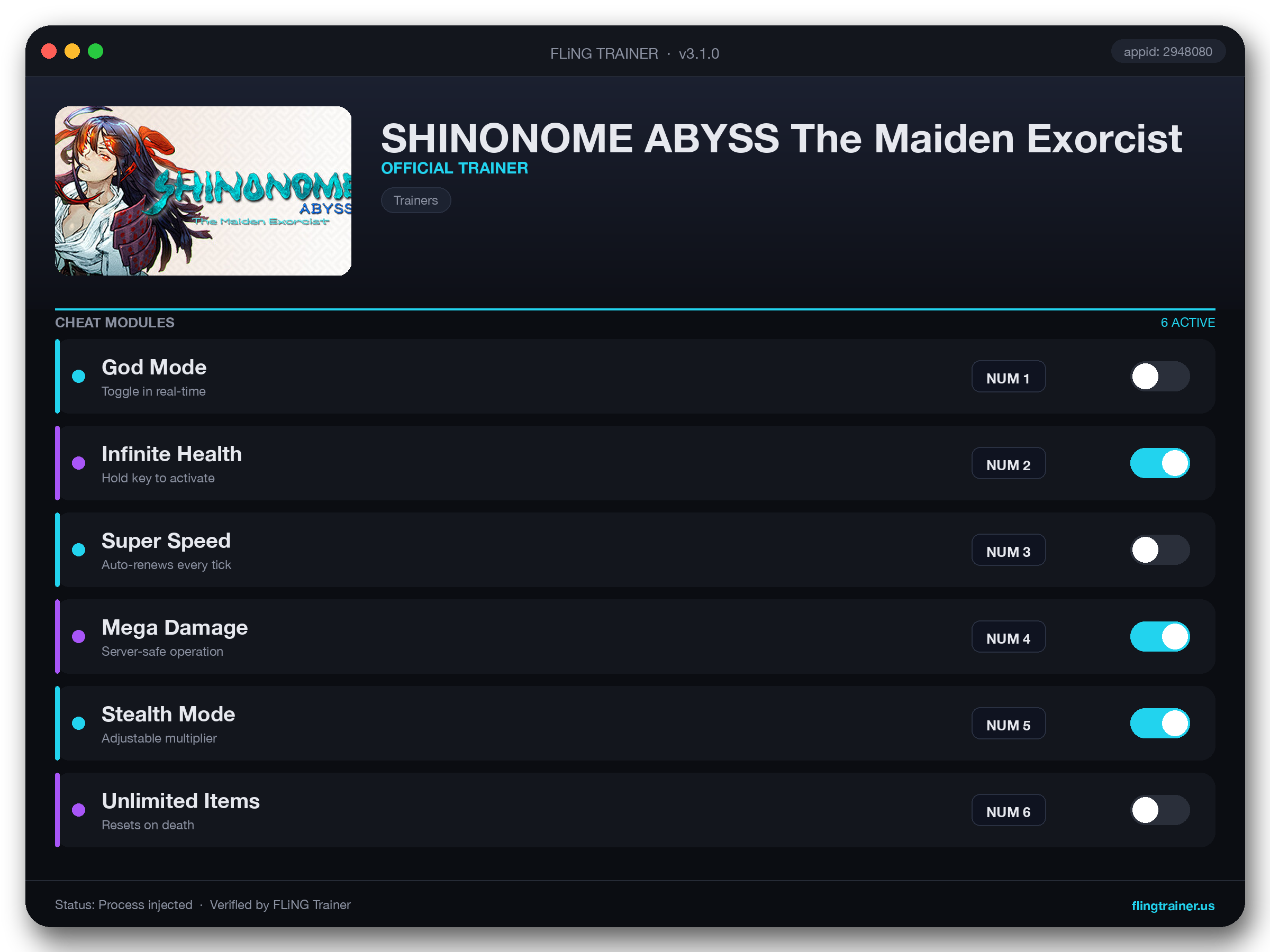 SHINONOME ABYSS The Maiden Exorcist Trainer interface