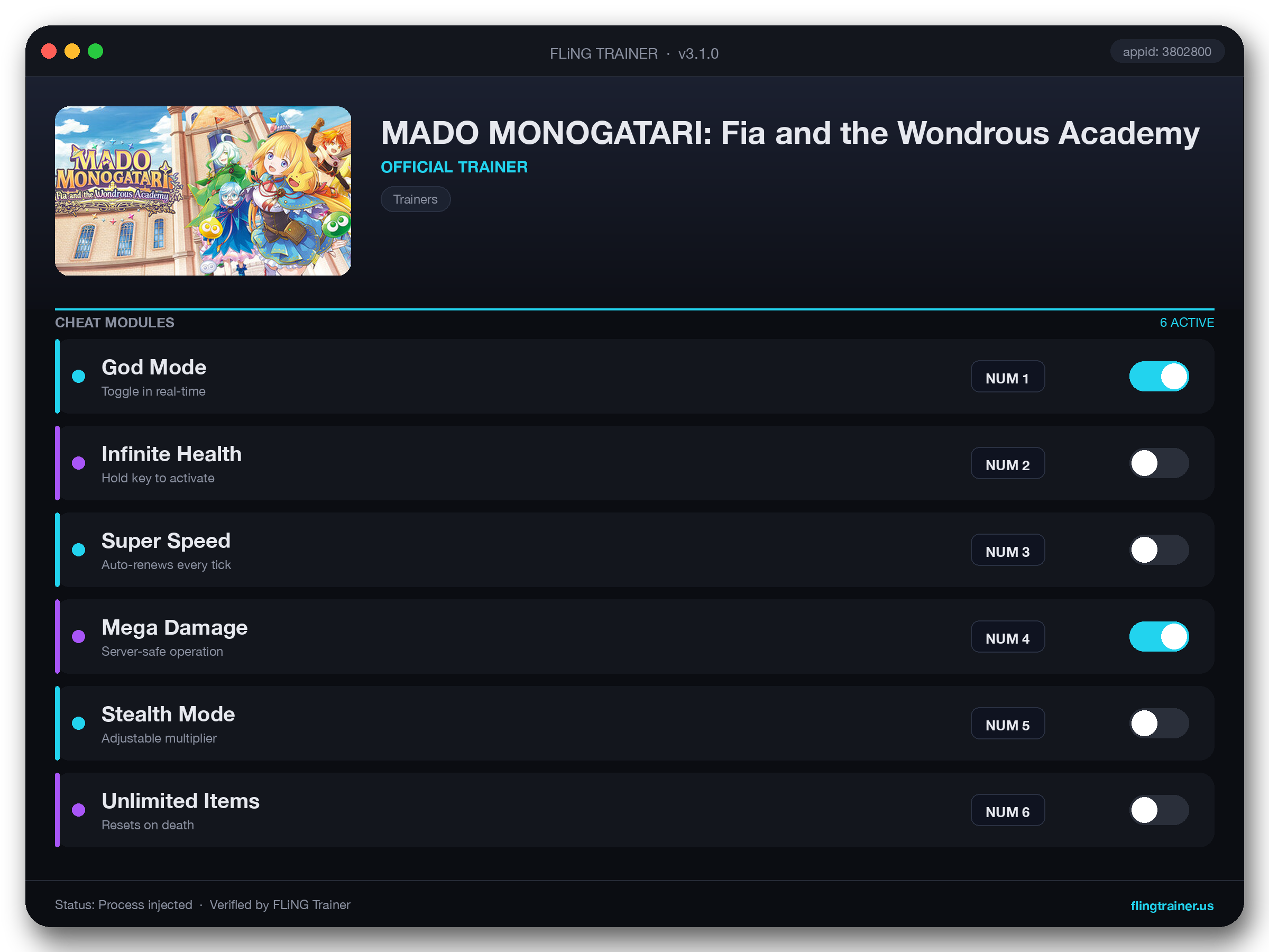 MADO MONOGATARI: Fia and the Wondrous Academy Trainer interface