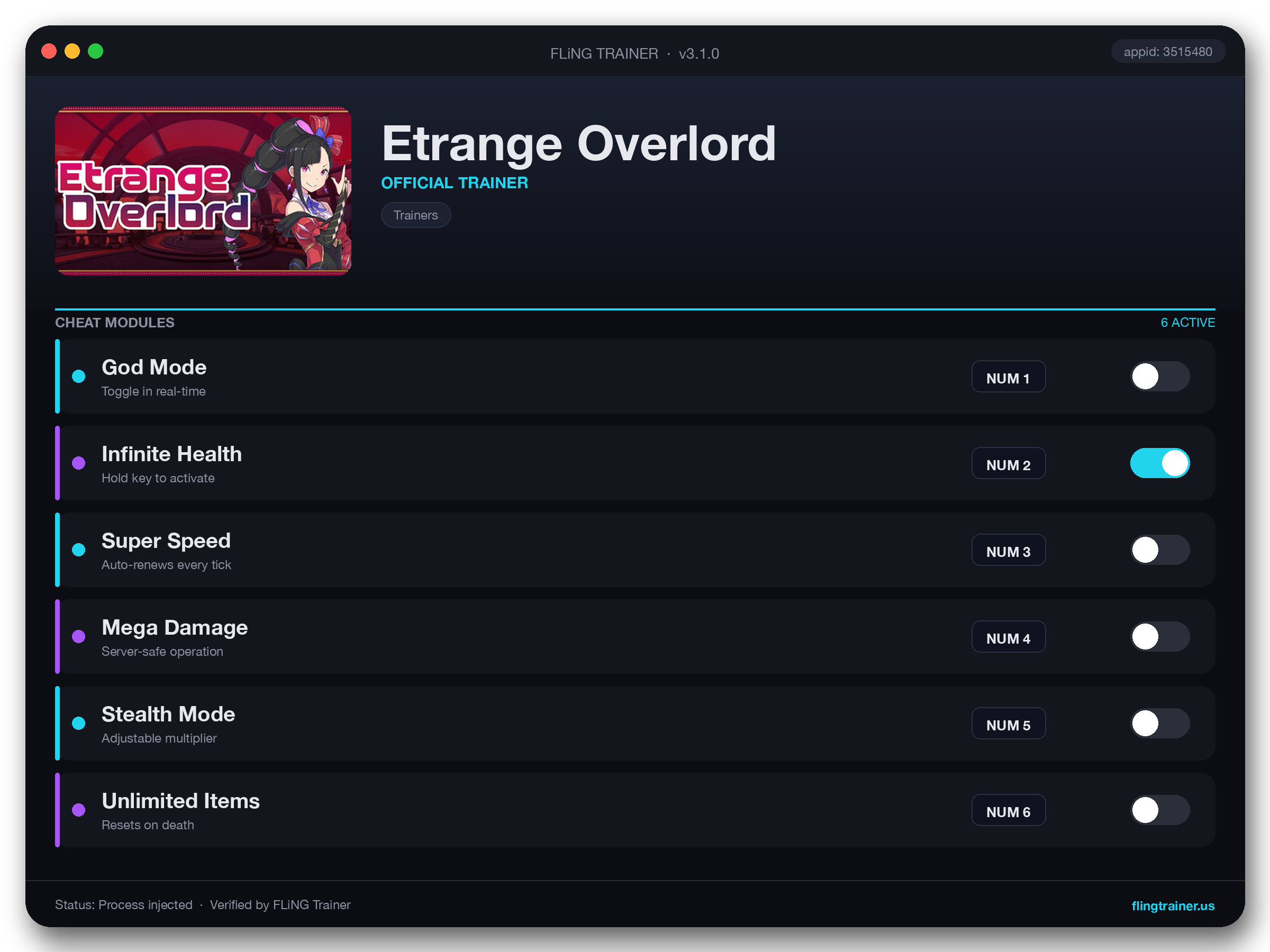 Etrange Overlord Trainer interface