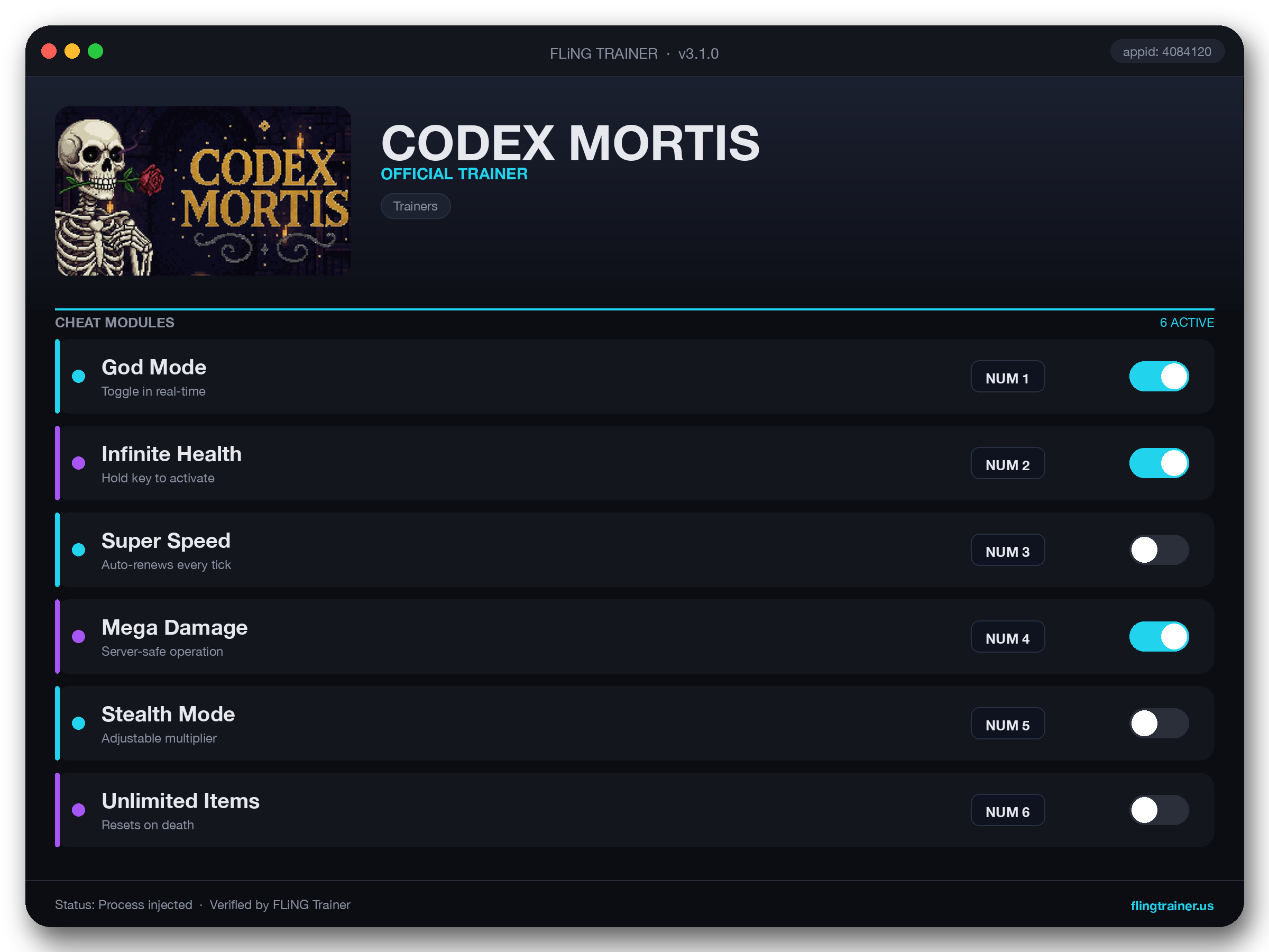 CODEX MORTIS Trainer interface