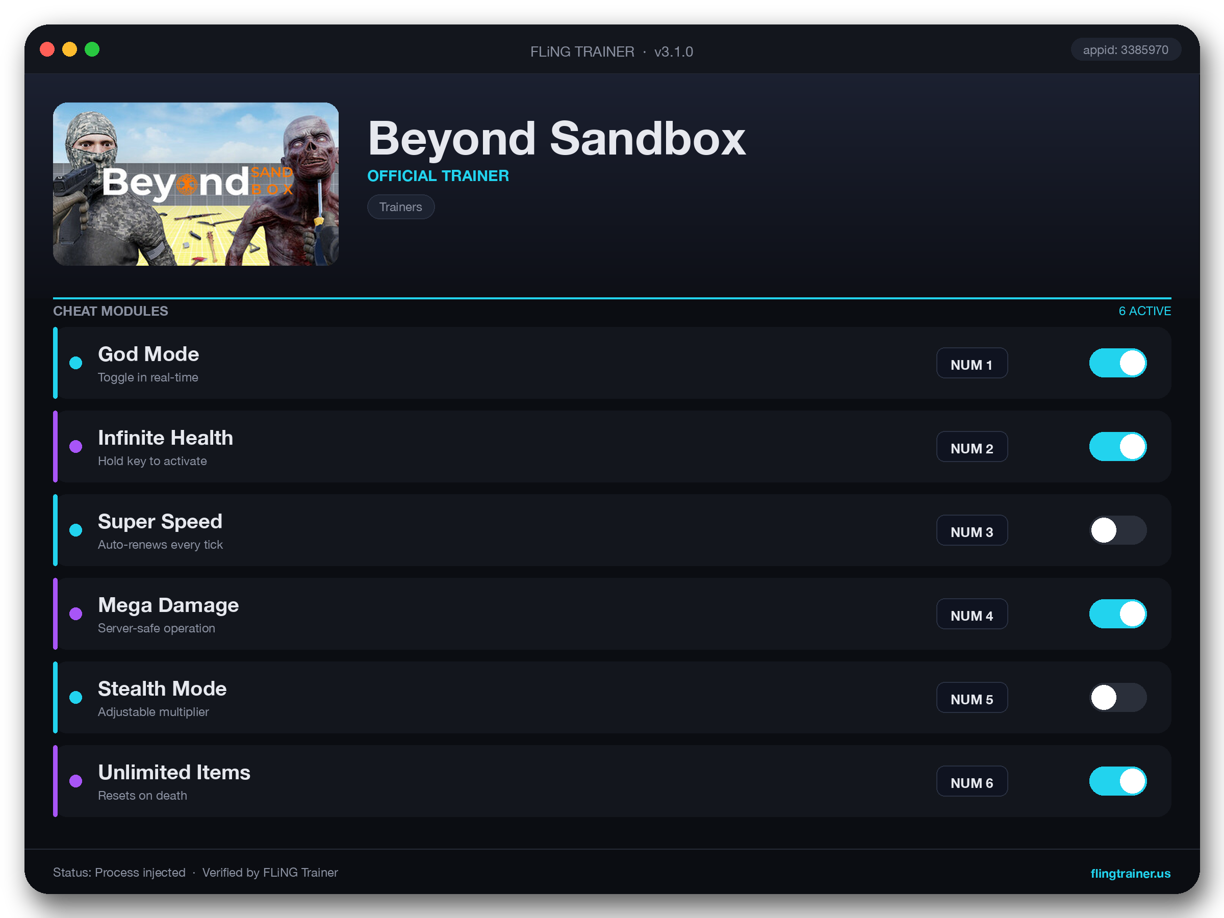 Beyond Sandbox Trainer interface