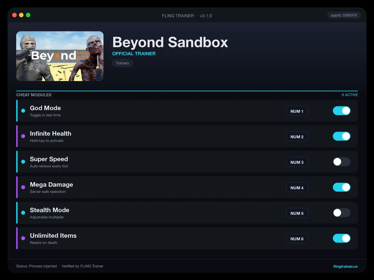 Beyond Sandbox Trainer interface