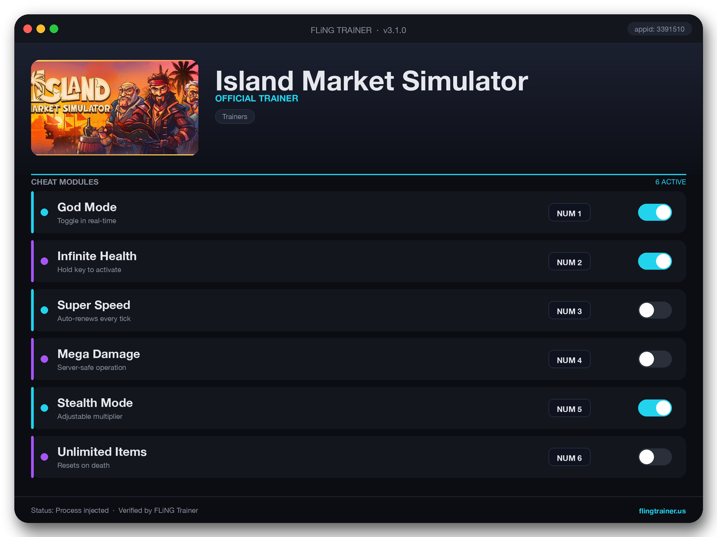 Island Market Simulator Trainer interface