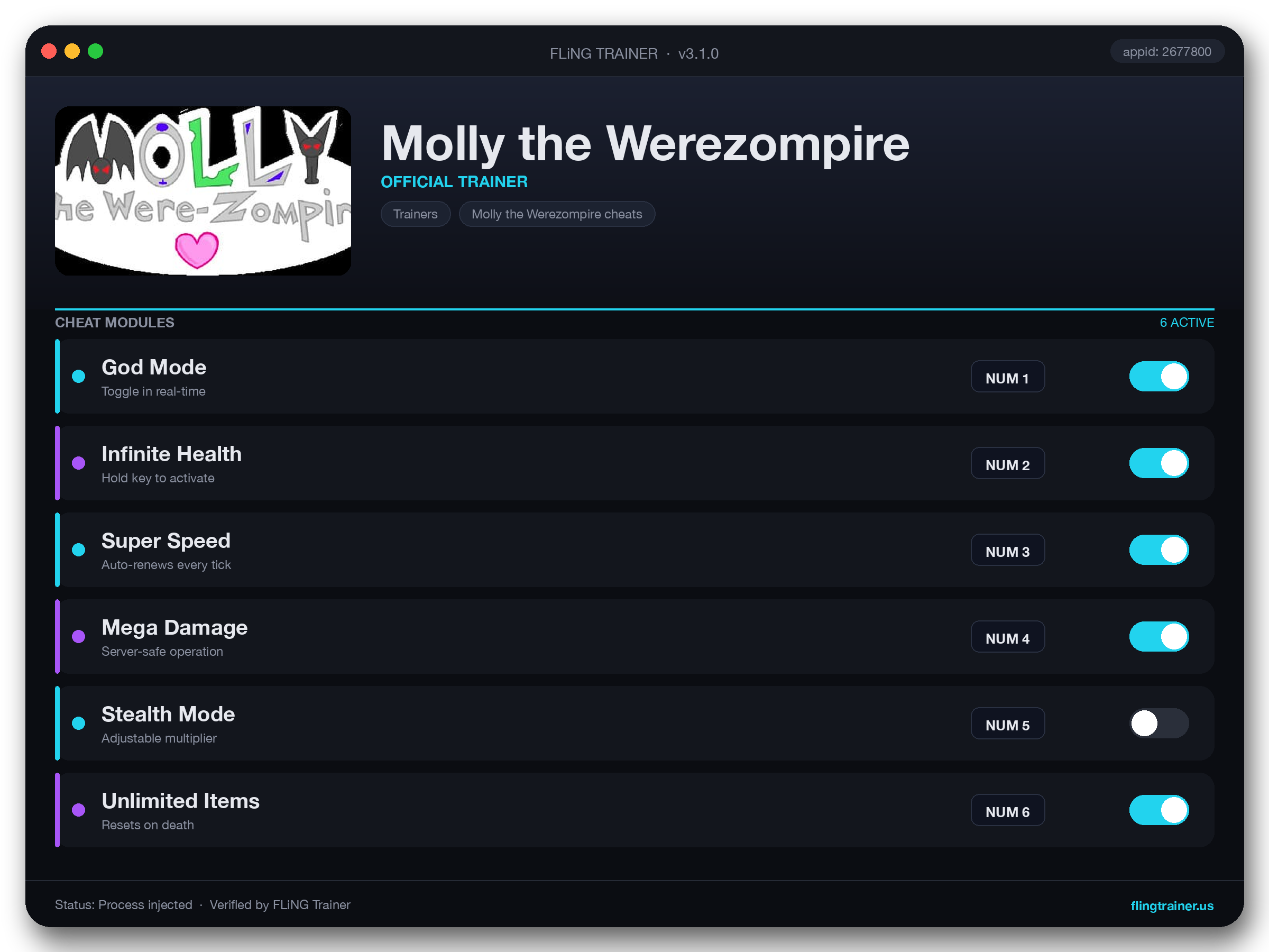 Molly the Werezompire Trainer interface