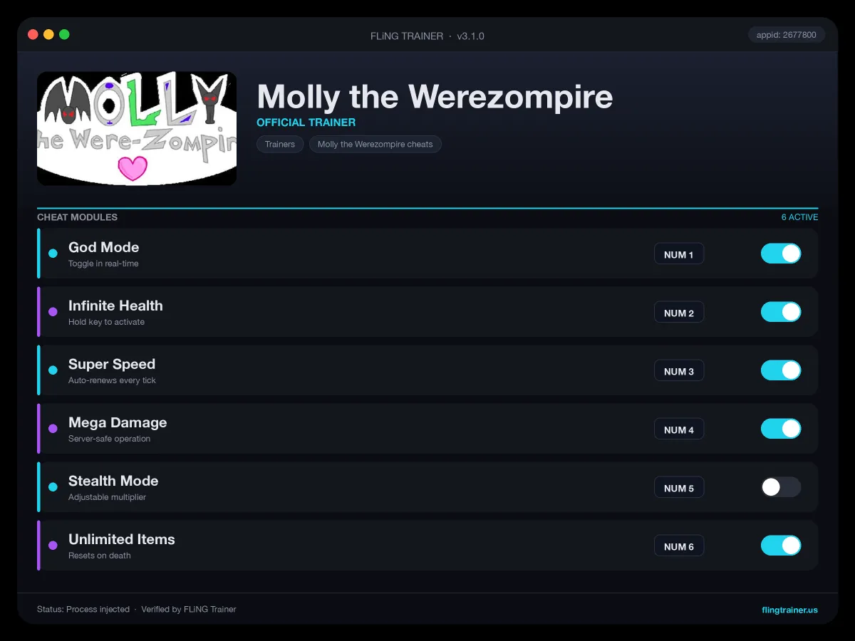 Molly the Werezompire Trainer interface