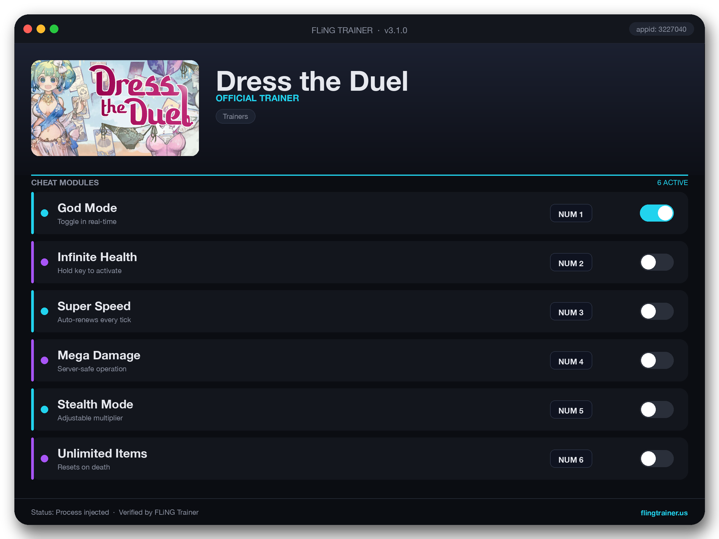 Dress the Duel Trainer interface