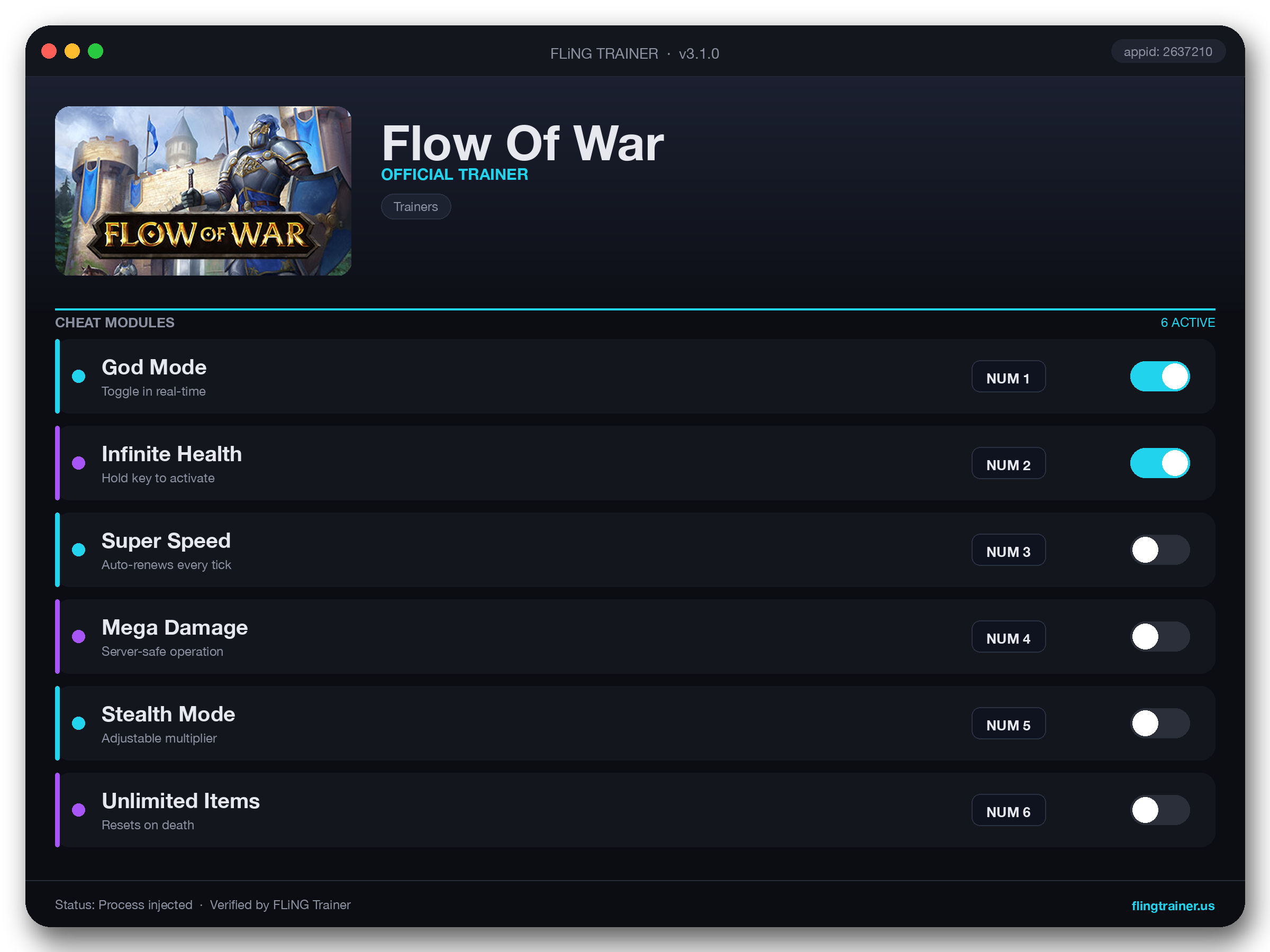 Flow Of War Trainer interface