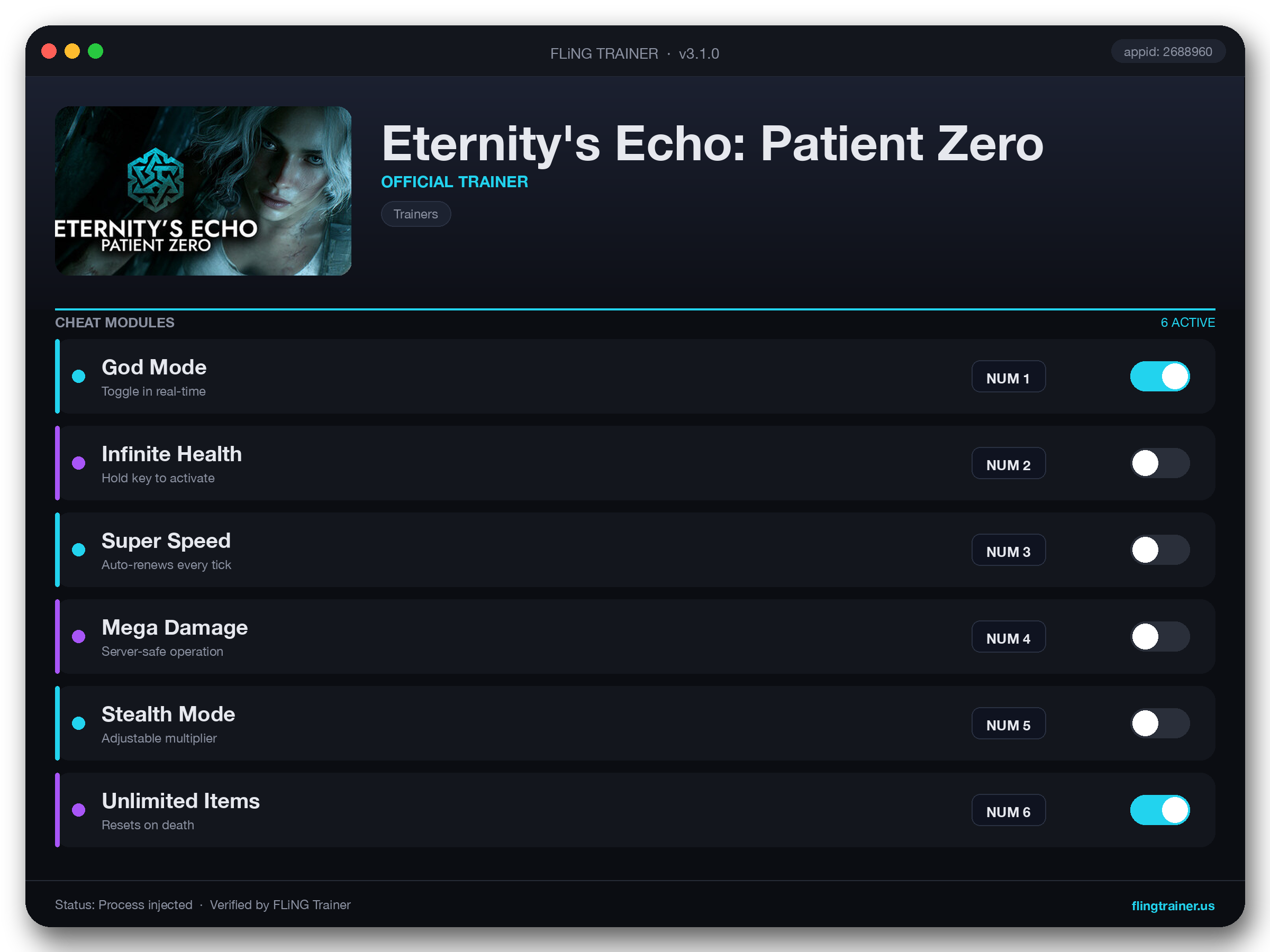 Eternity's Echo: Patient Zero Trainer interface