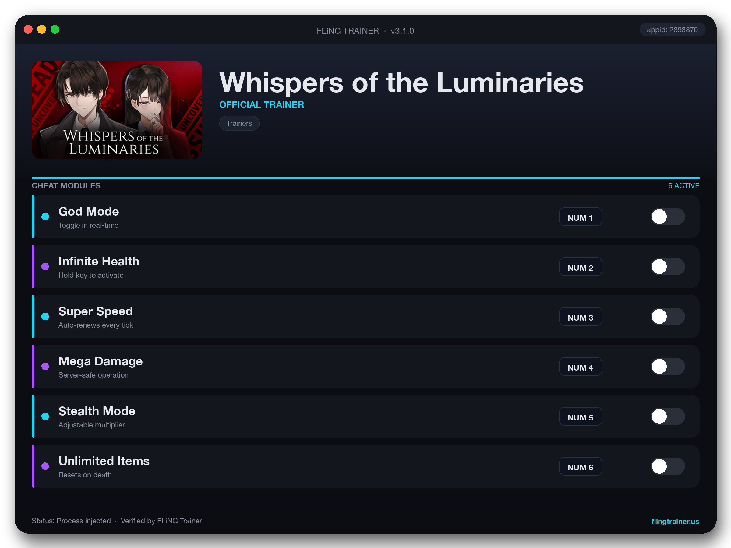 Whispers of the Luminaries Trainer interface