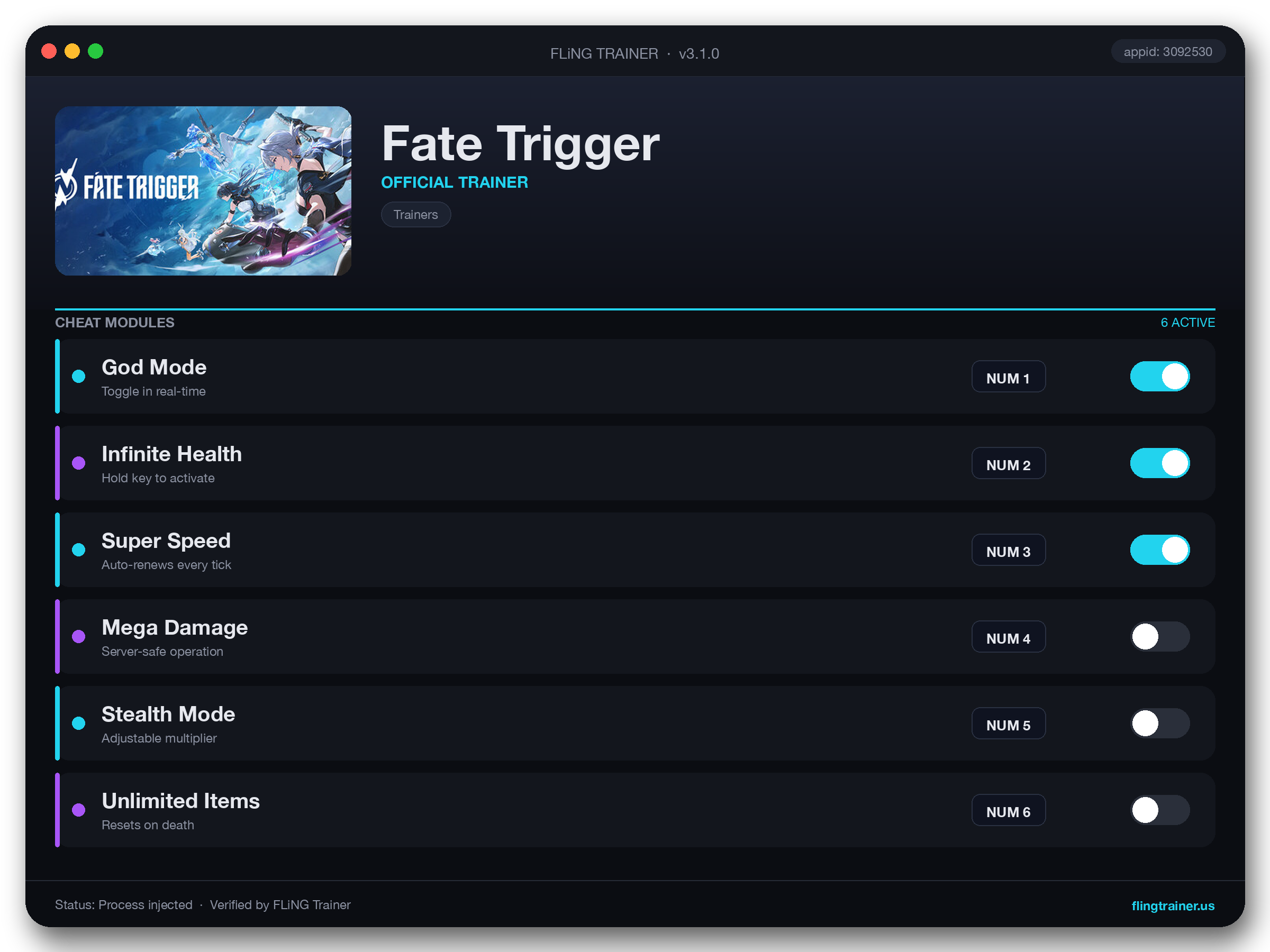 Fate Trigger Trainer interface
