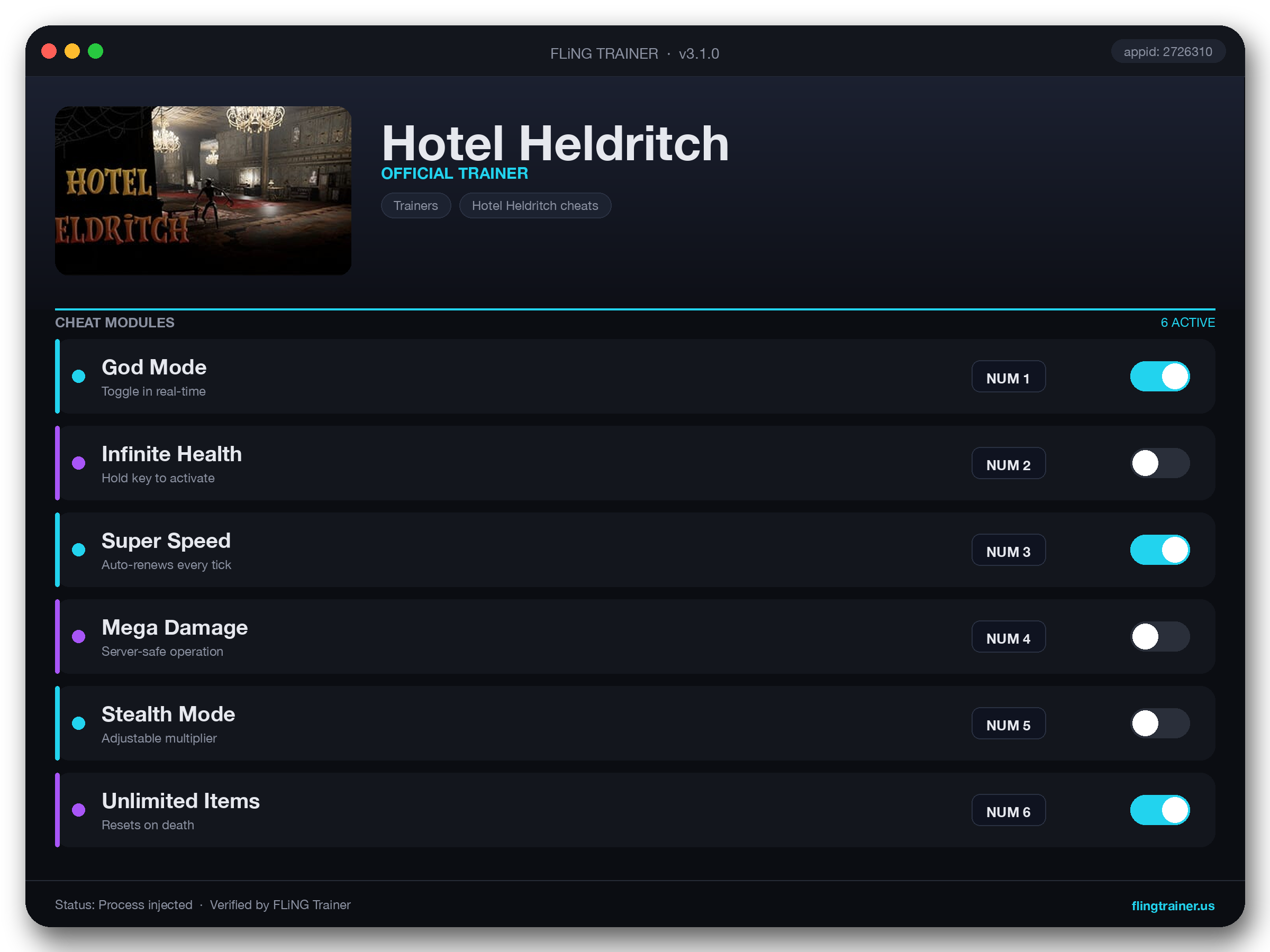 Hotel Heldritch Trainer interface