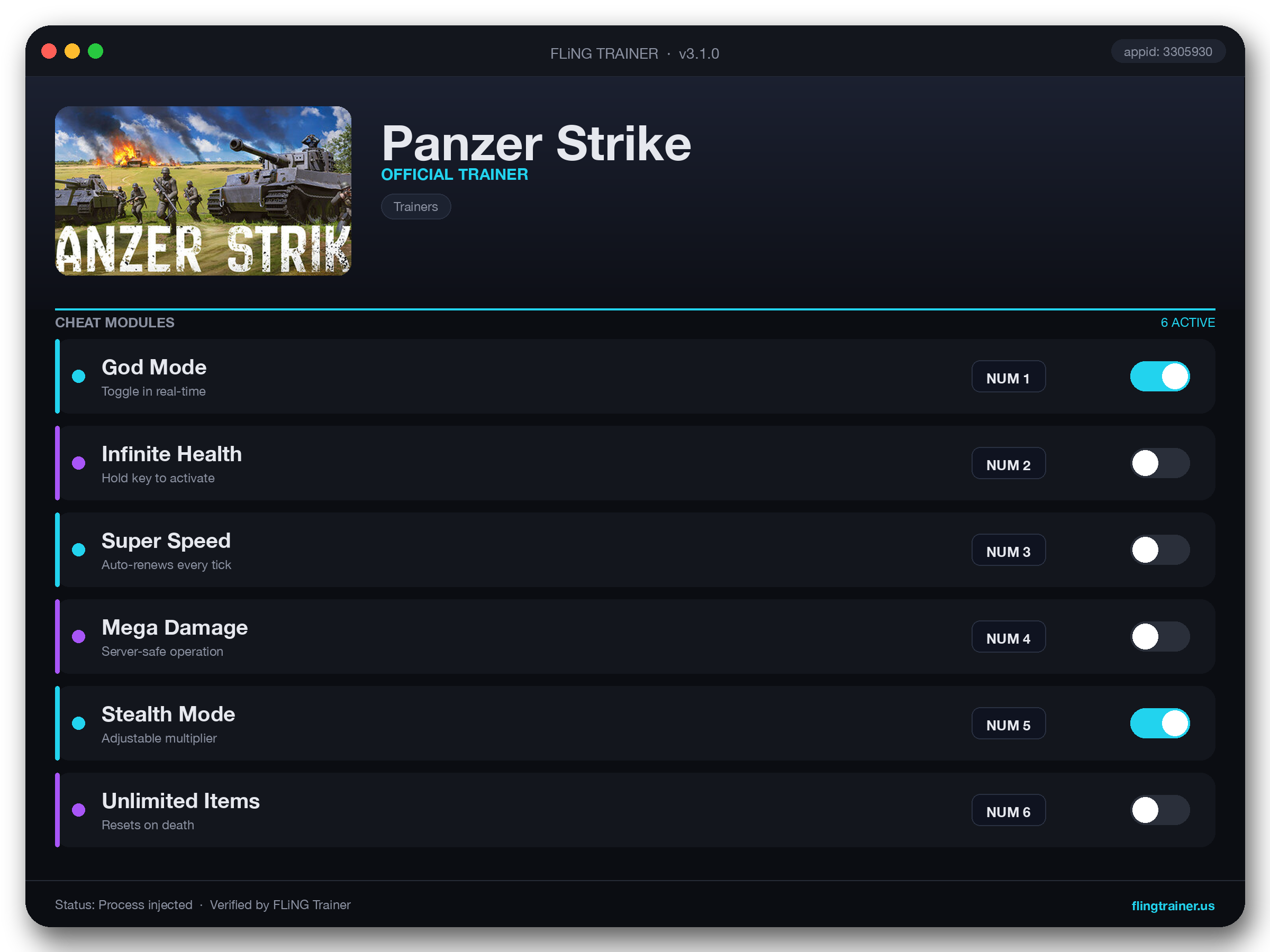 Panzer Strike Trainer interface