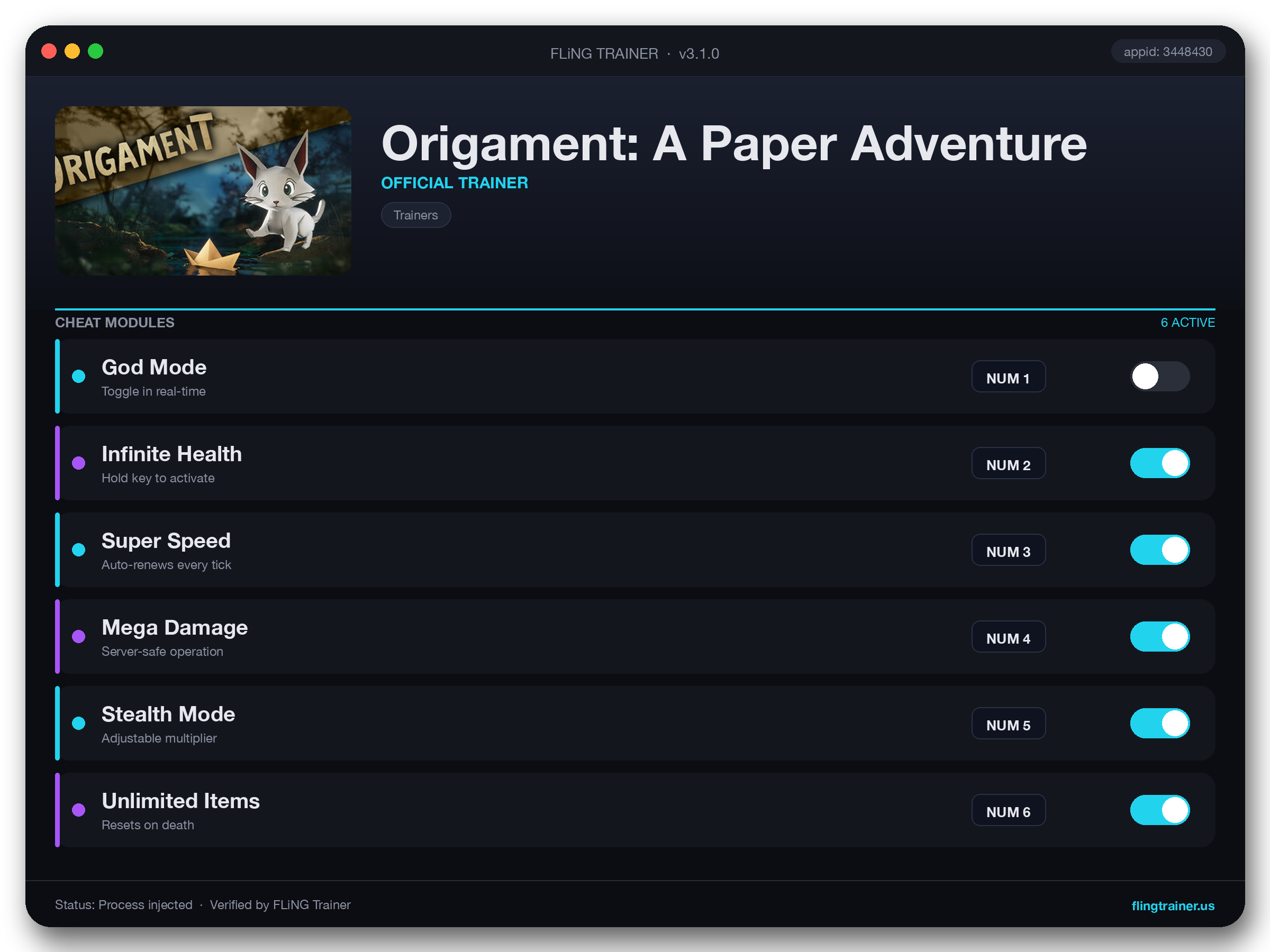 Origament: A Paper Adventure Trainer interface