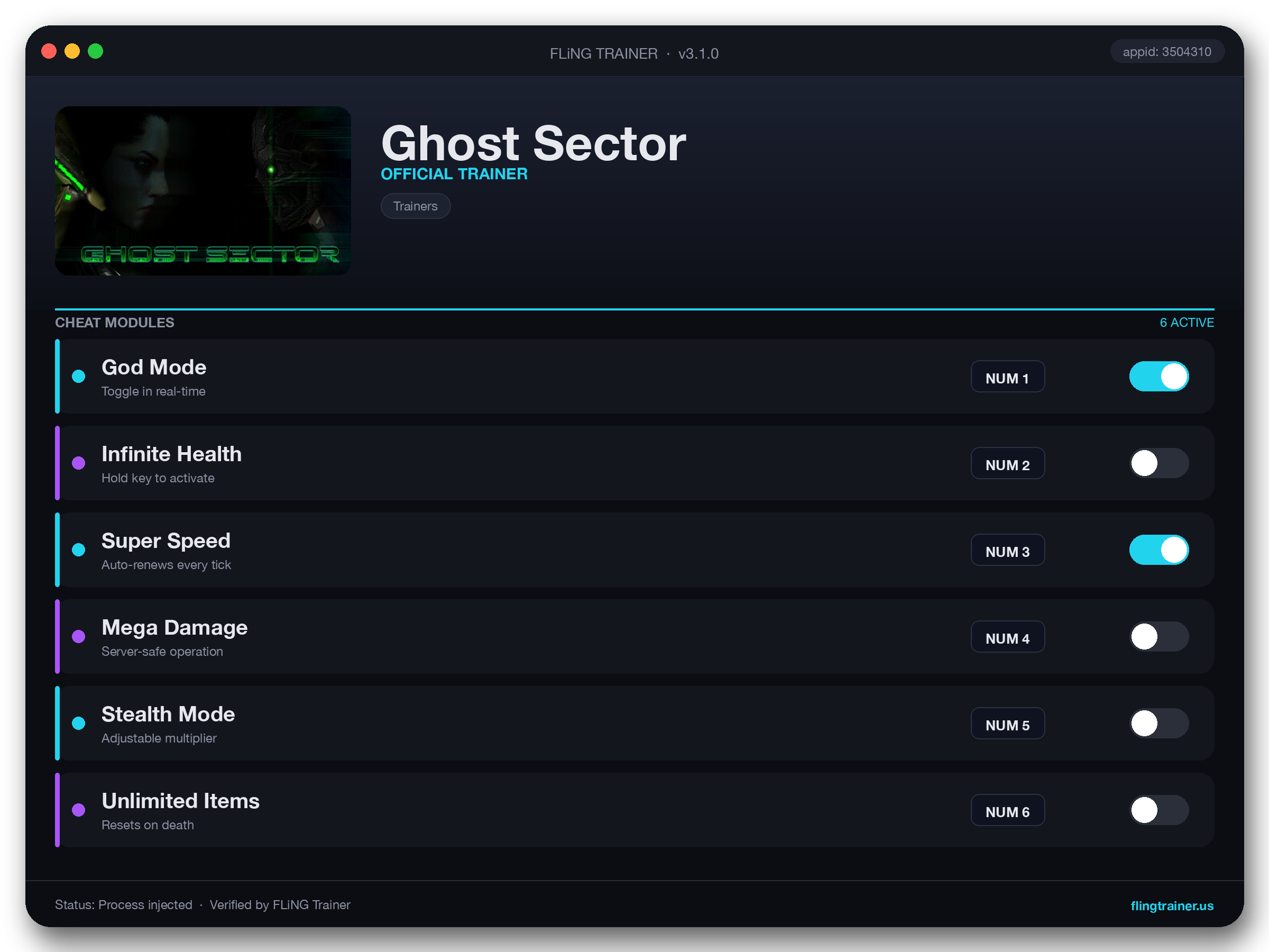 Ghost Sector Trainer interface