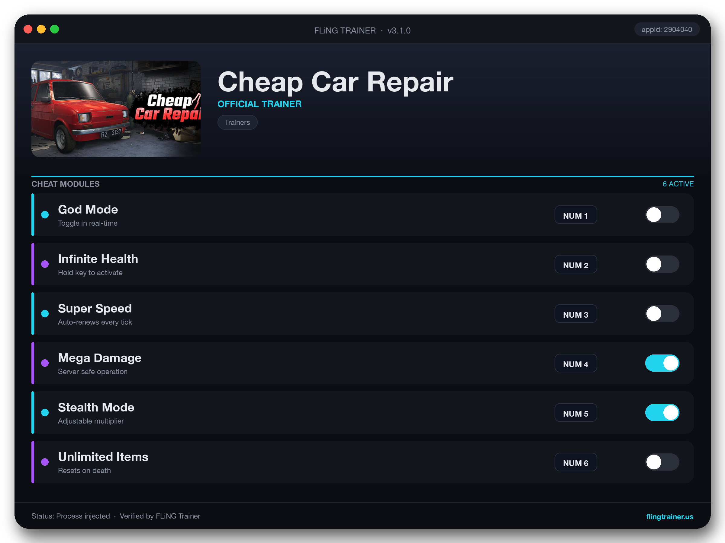 Cheap Car Repair Trainer interface