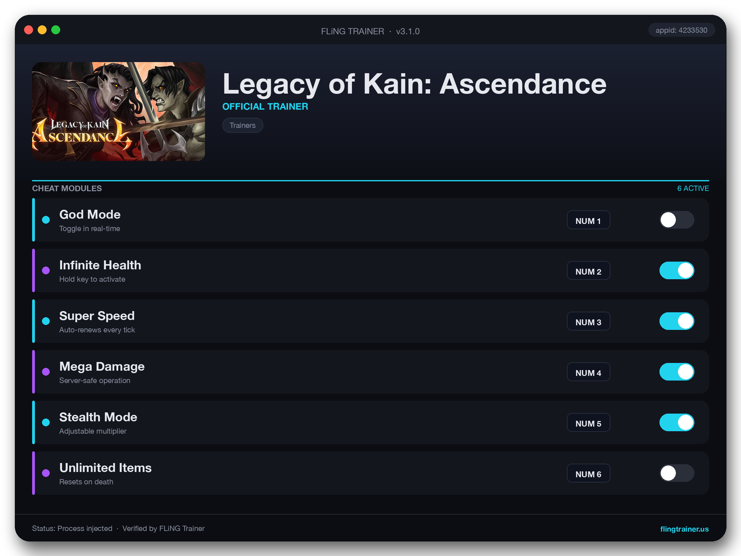 Legacy of Kain: Ascendance Trainer interface