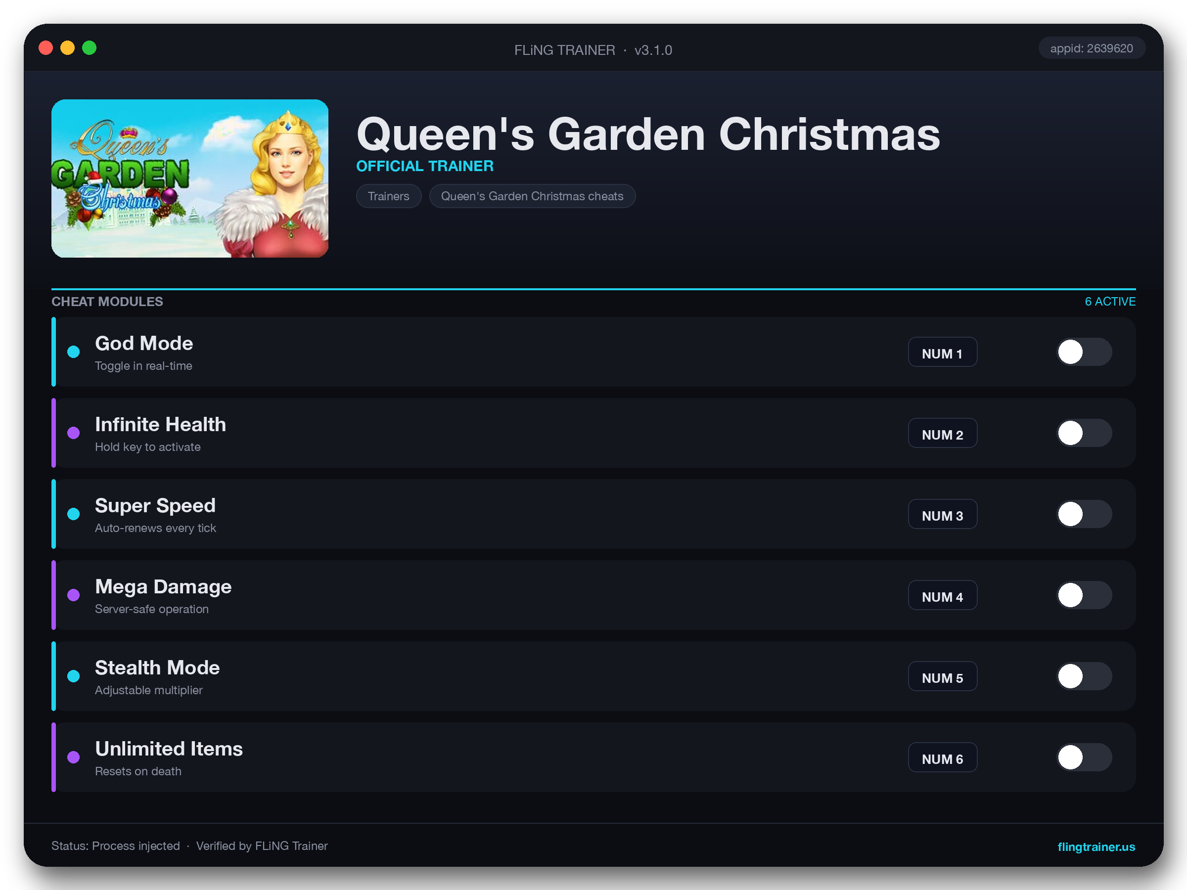 Queen's Garden Christmas Trainer interface